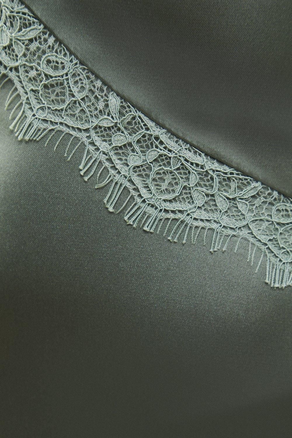 Warehouse Lace Panelling Satin Midi Dress Olive image 5