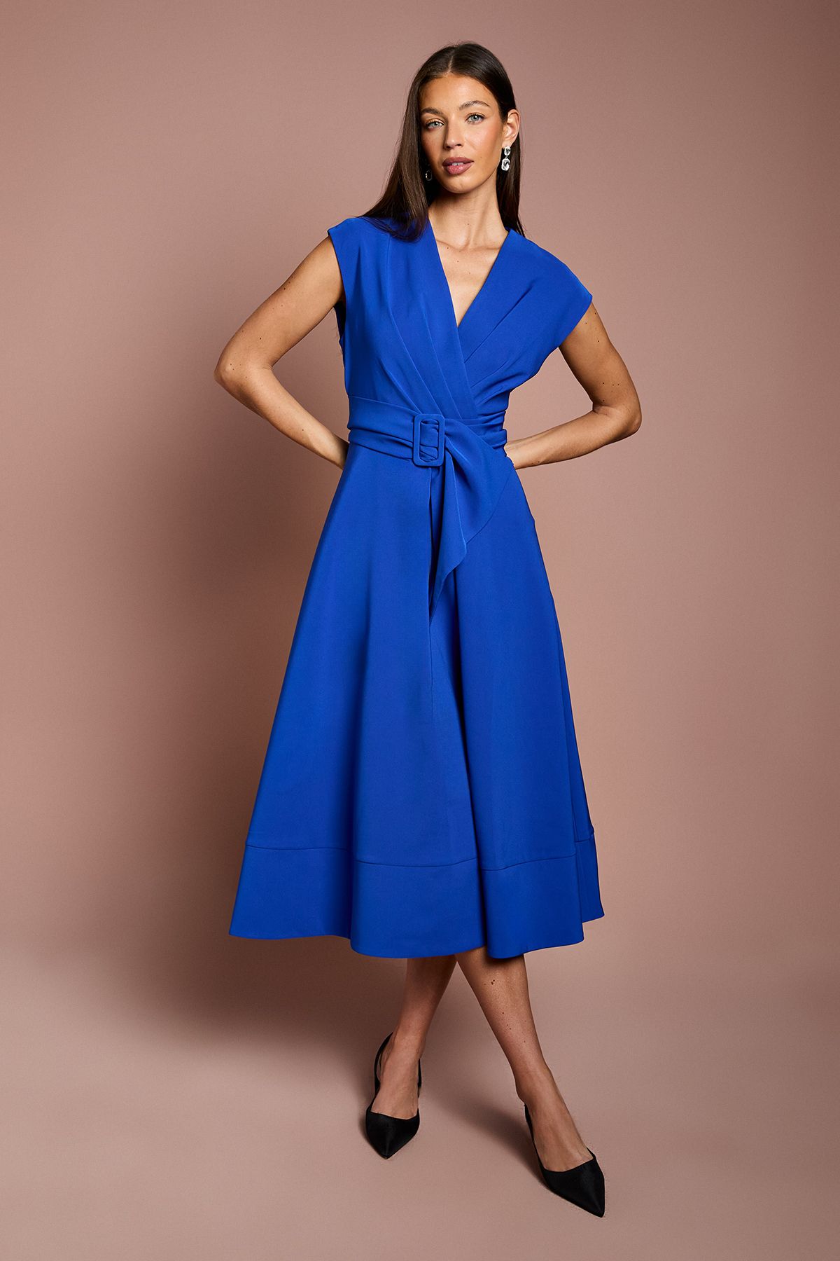 Coast Belted Crepe Dress Cobalt
