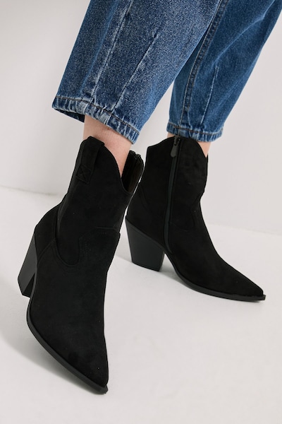 Dorothy Perkins Jenny Faux Suede Detail Western Cowboy Ankle Boots Natural Black