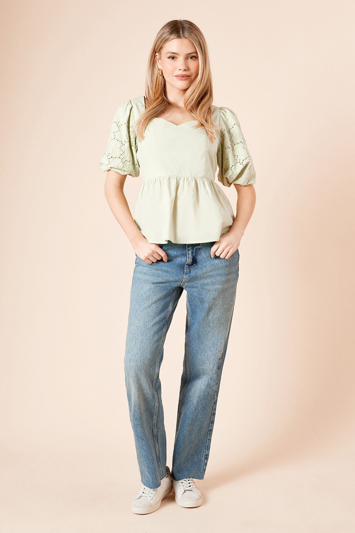 Dorothy Perkins Cutwork Sleeve Poplin Blouse Mint image 2