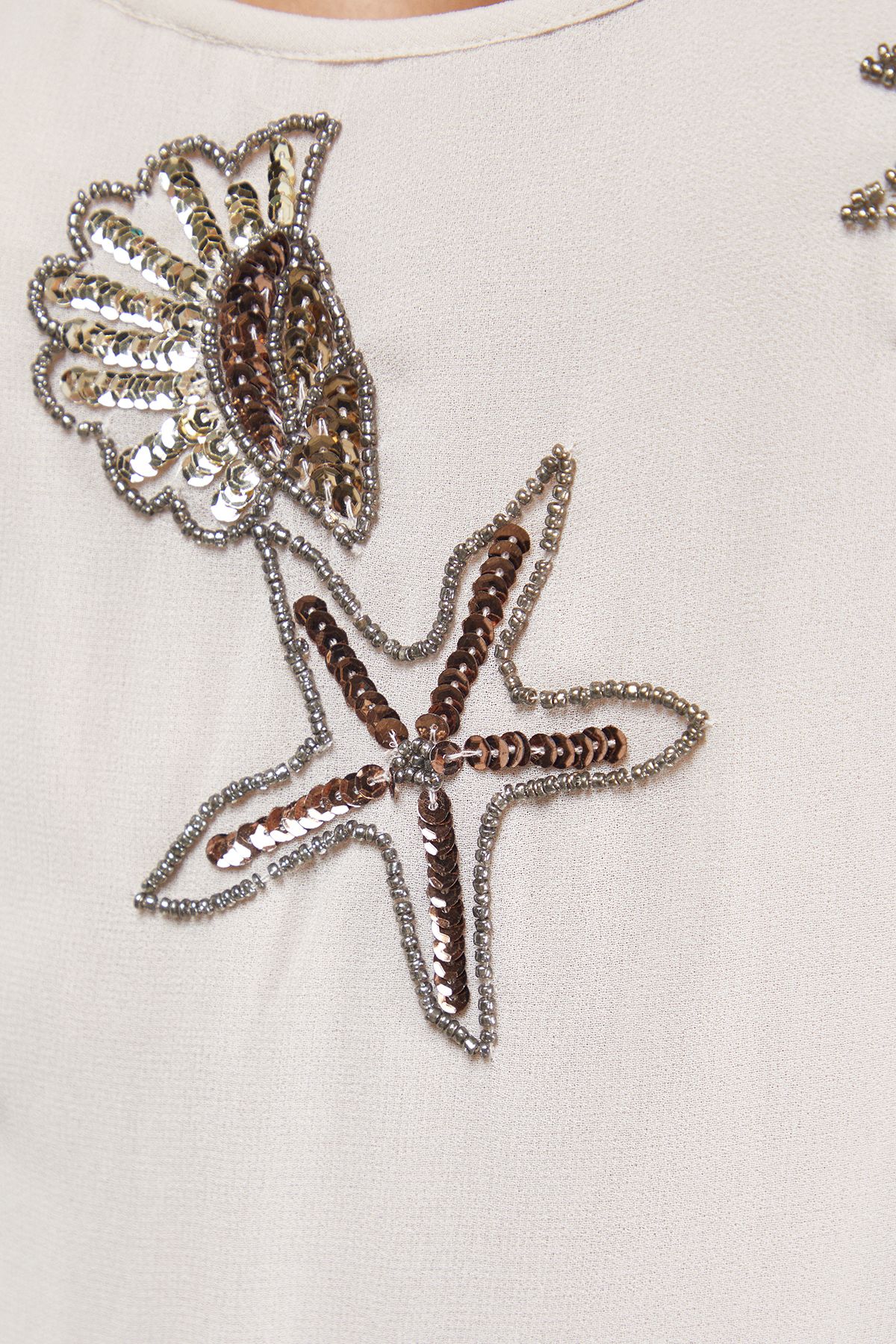 Warehouse Hen Hand Embellished Celestial Scoop Neck Mini Dress Ivory image 5