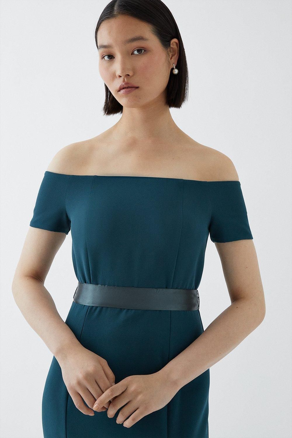 Coast Bardot Sleeve Tailored Crepe Bridesmaids Dress Forest image 2