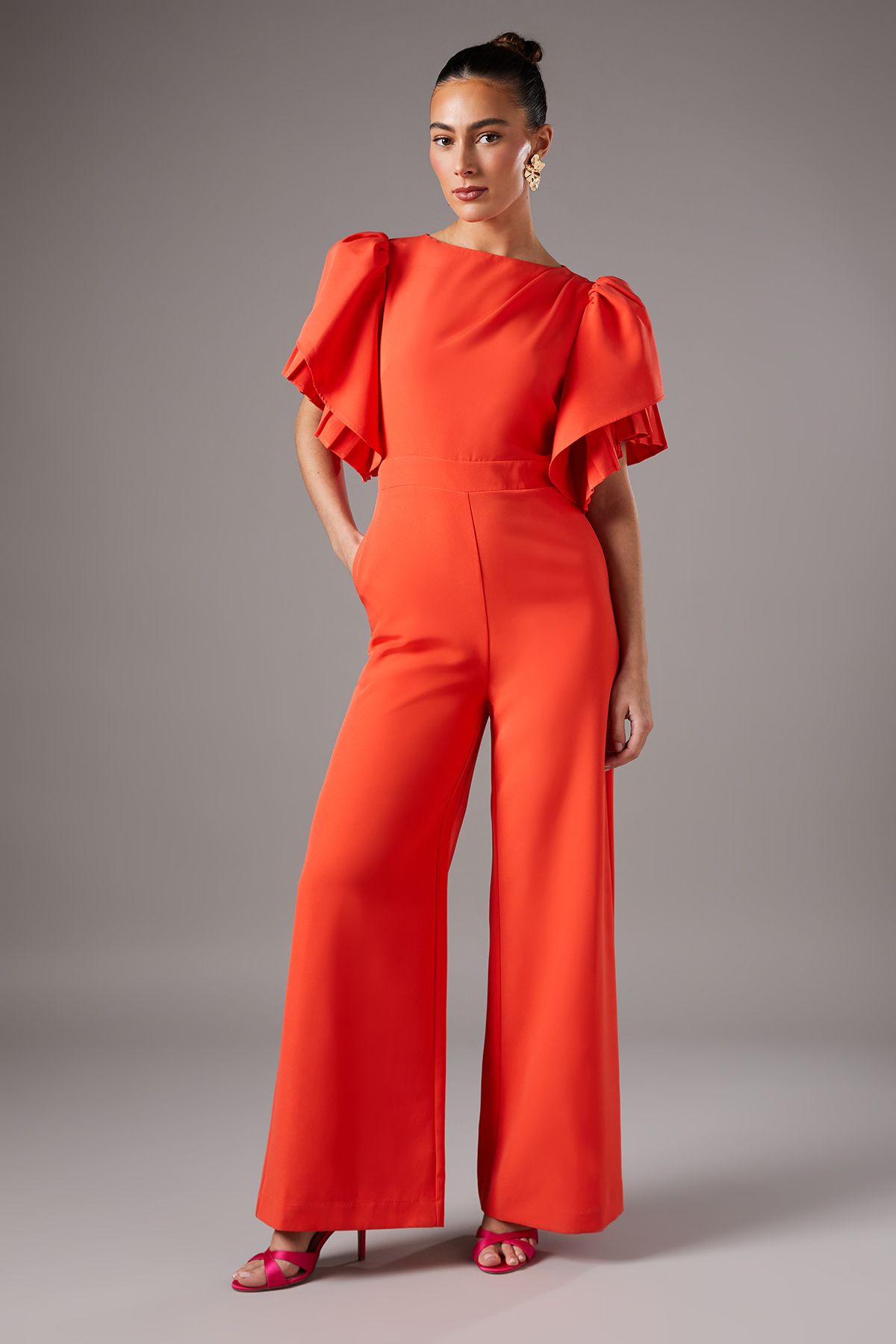 Coast Pleat Ruffle Sleeve Jumpsuit Orange image 1
