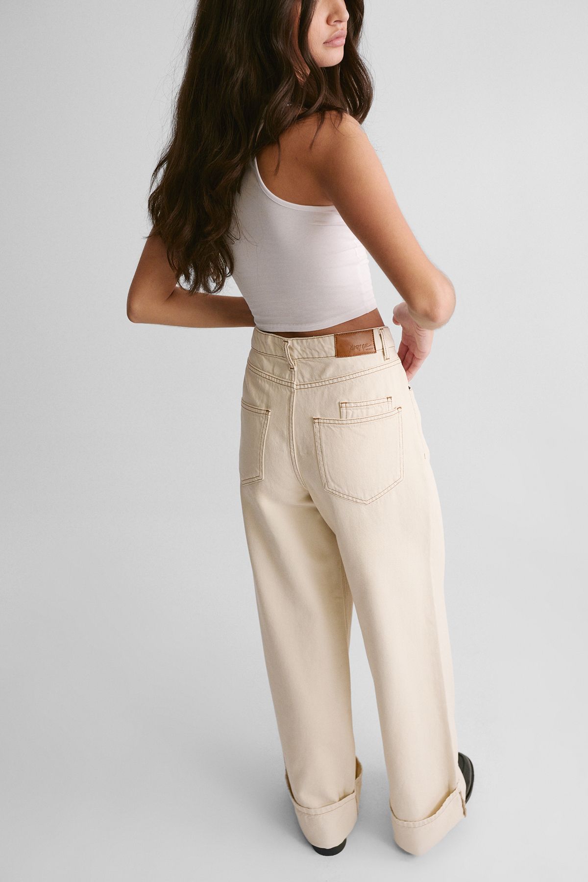NastyGal The Denim Turn Up Jeans Ecru image 4