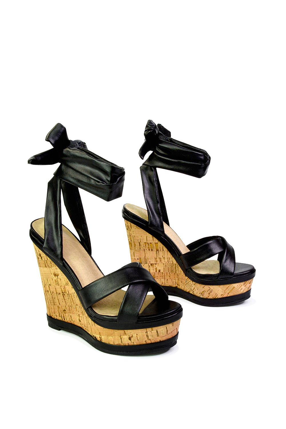 XY London 'Kammie' Lace Up Strappy Cork Platform Wedge Heel Sandal Shoes image 4