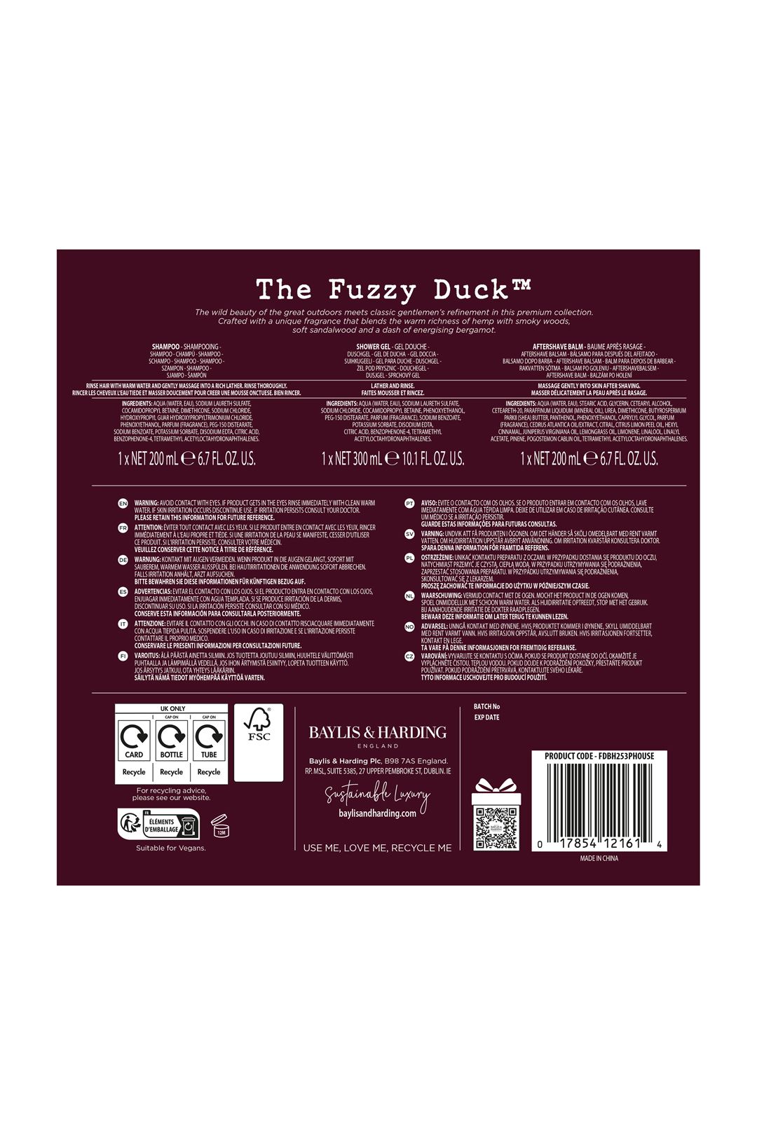 Baylis & Harding The Fuzzy Duck Bergamot, Hemp & Sandalwood Men's Refreshing Shower Kit Gift Set Multi image 8