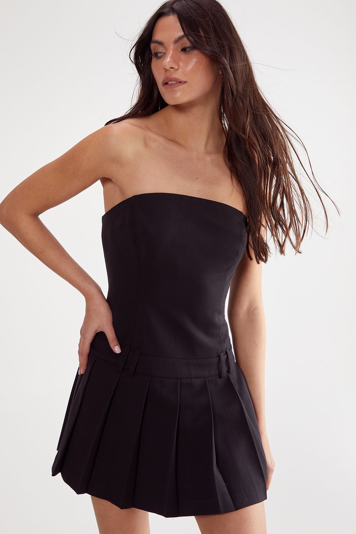 NastyGal Essentials Pleat Hem Tailored Dress Black image 1