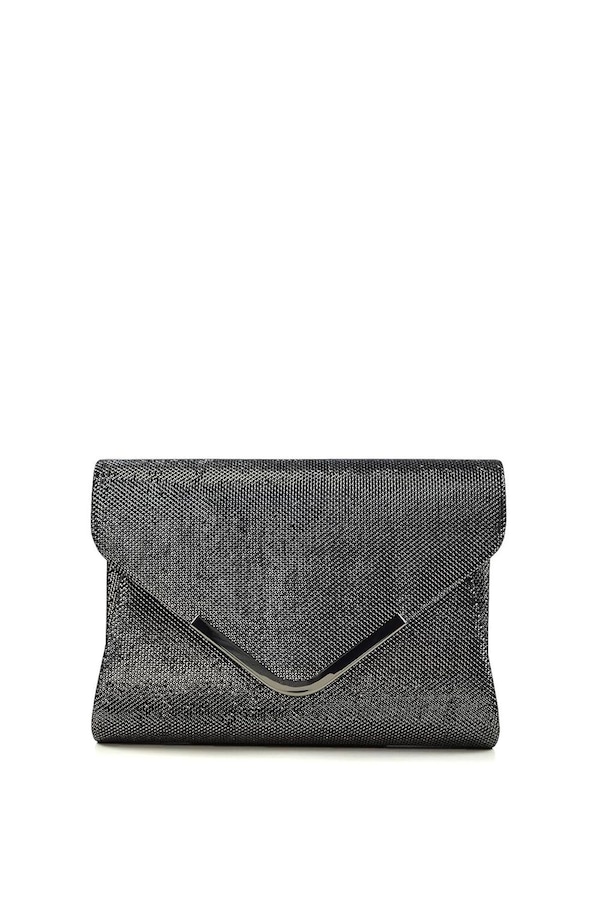 XY London 'Cara' Chrome Trim Clutch Envelope Bag With Chain Strap
