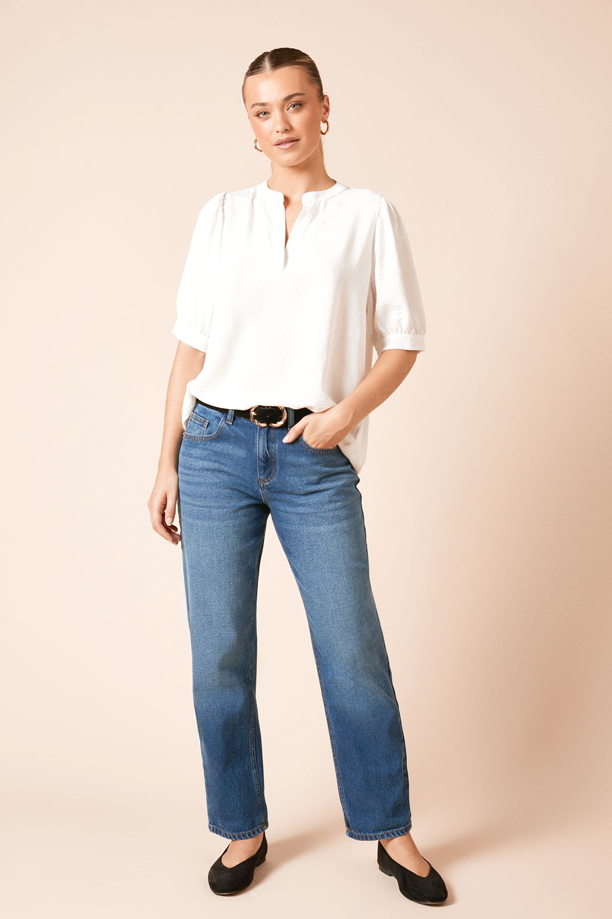 Dorothy Perkins Puff Sleeve Overhead Shirt Ivory image 2