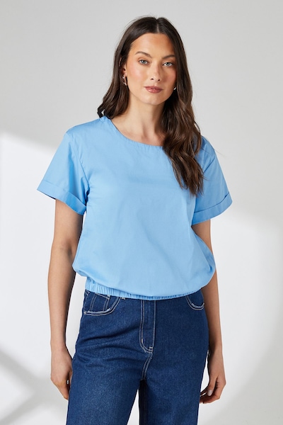 Principles Cotton Elasticated Hem Crew Neck Top Bright Blue