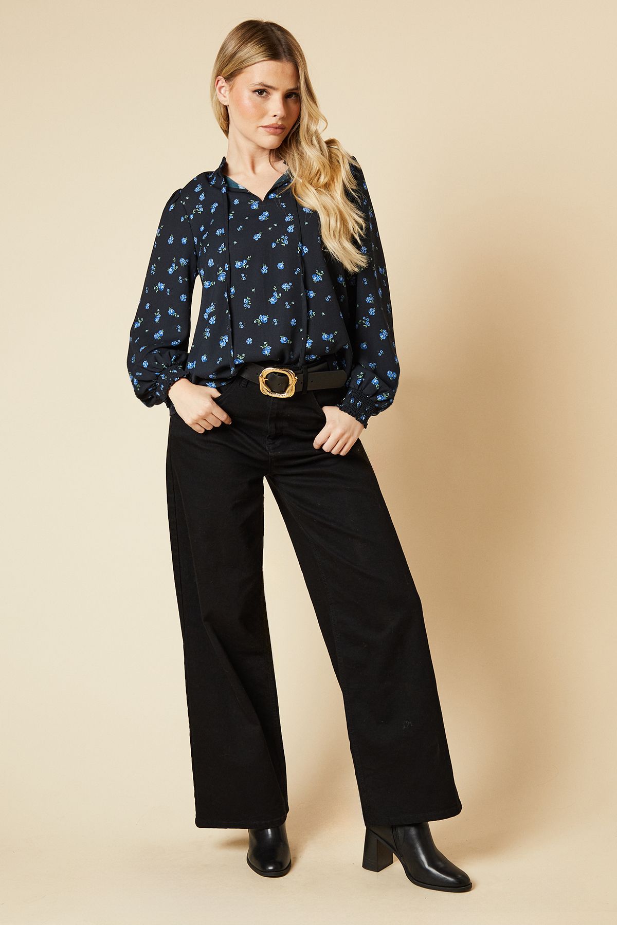 Dorothy Perkins Blue Ditsy Shirred Cuff Blouse Blue image 2