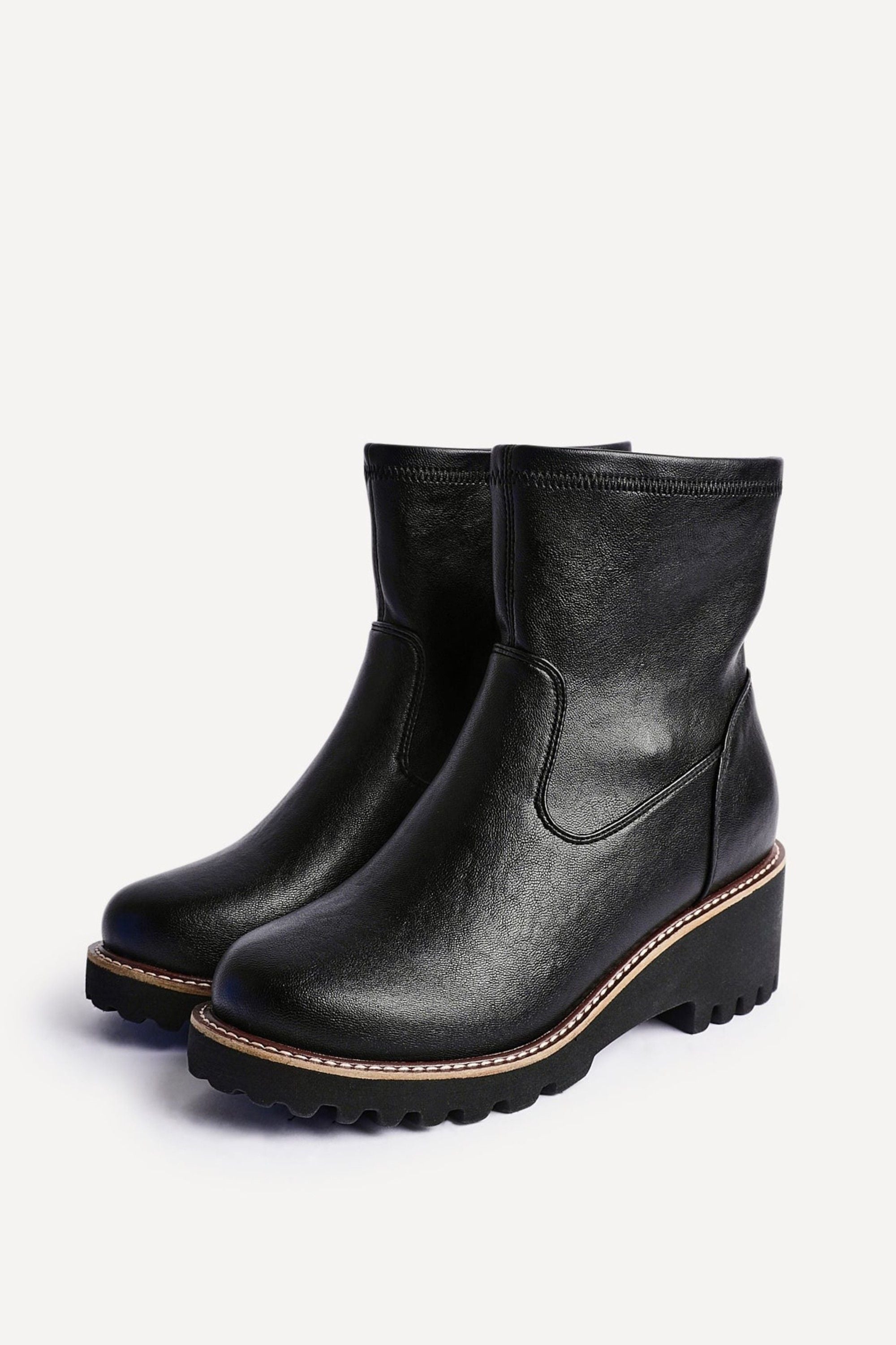 Linzi Pulse Wide Fit Black Faux Leather Wedged Heel Ankle Boot image 5