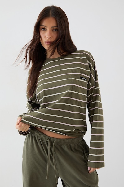 DSGN Studio DSGN Studio Stripe Oversized Long Sleeve T-Shirt Olive
