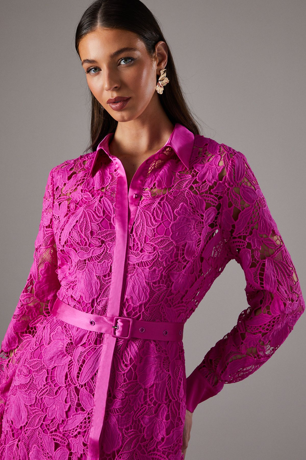 Coast Lace Shirt Dress Magenta image 4