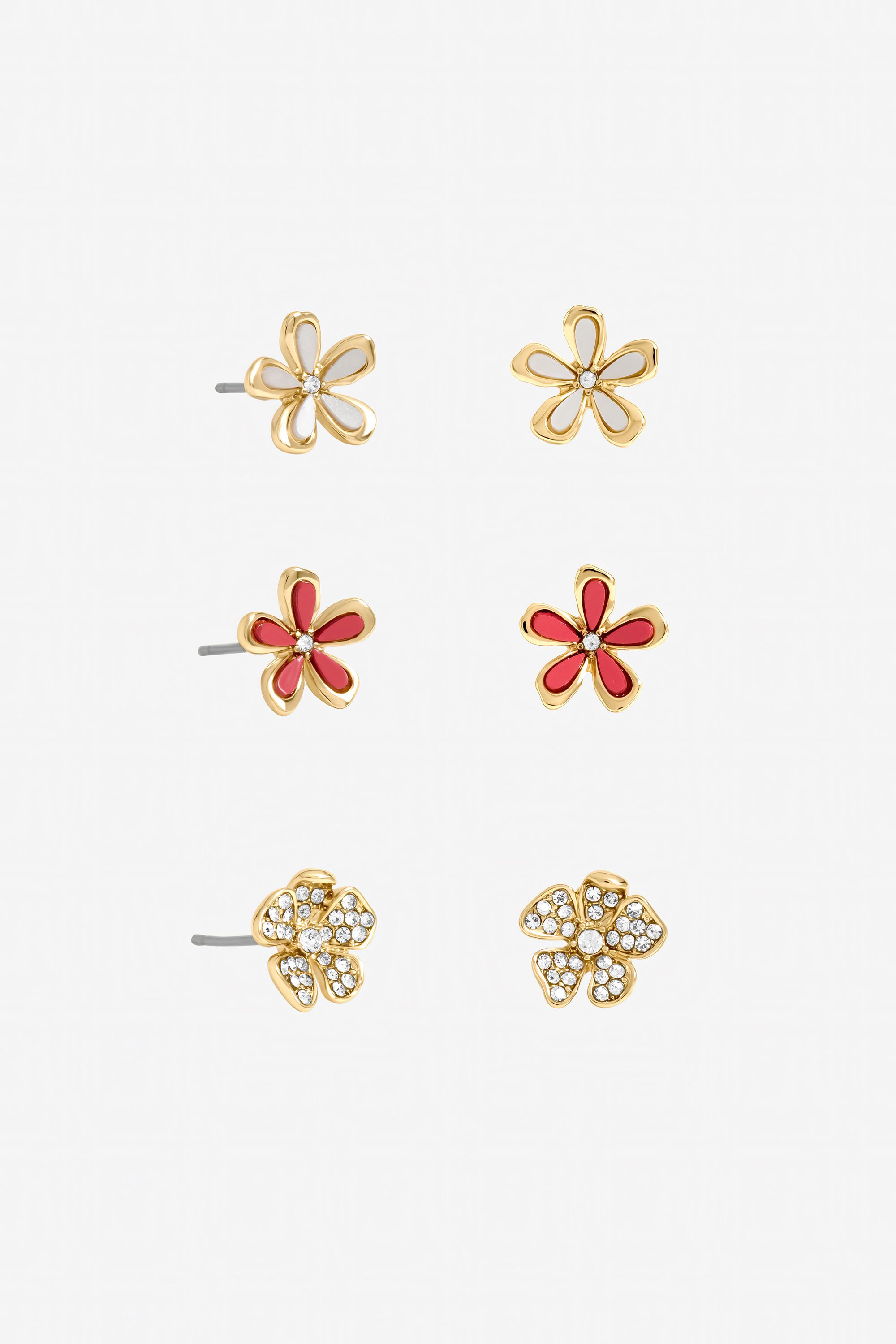 Mood Gold Plated Floral Earrings - Pack of 3