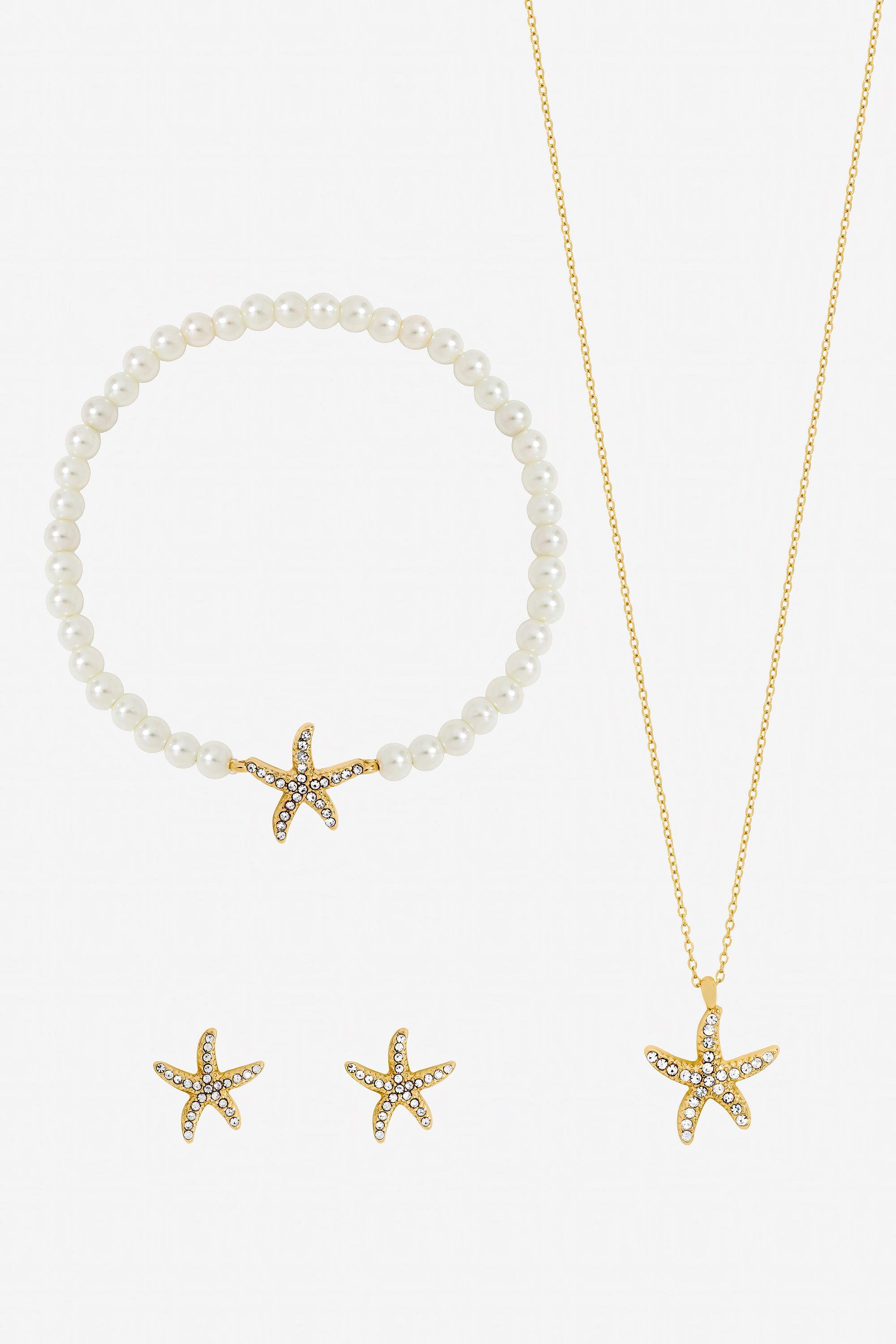 Jon Richard Gold Plated Pave and Pearl Starfish Trio Set - Gift Box image 2
