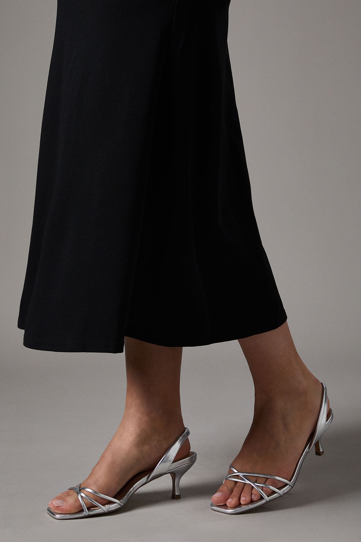 Coast Wide Fit Valina Faux Leather Slingback Cross Strap Kitten Heel Sandals Silver image 3