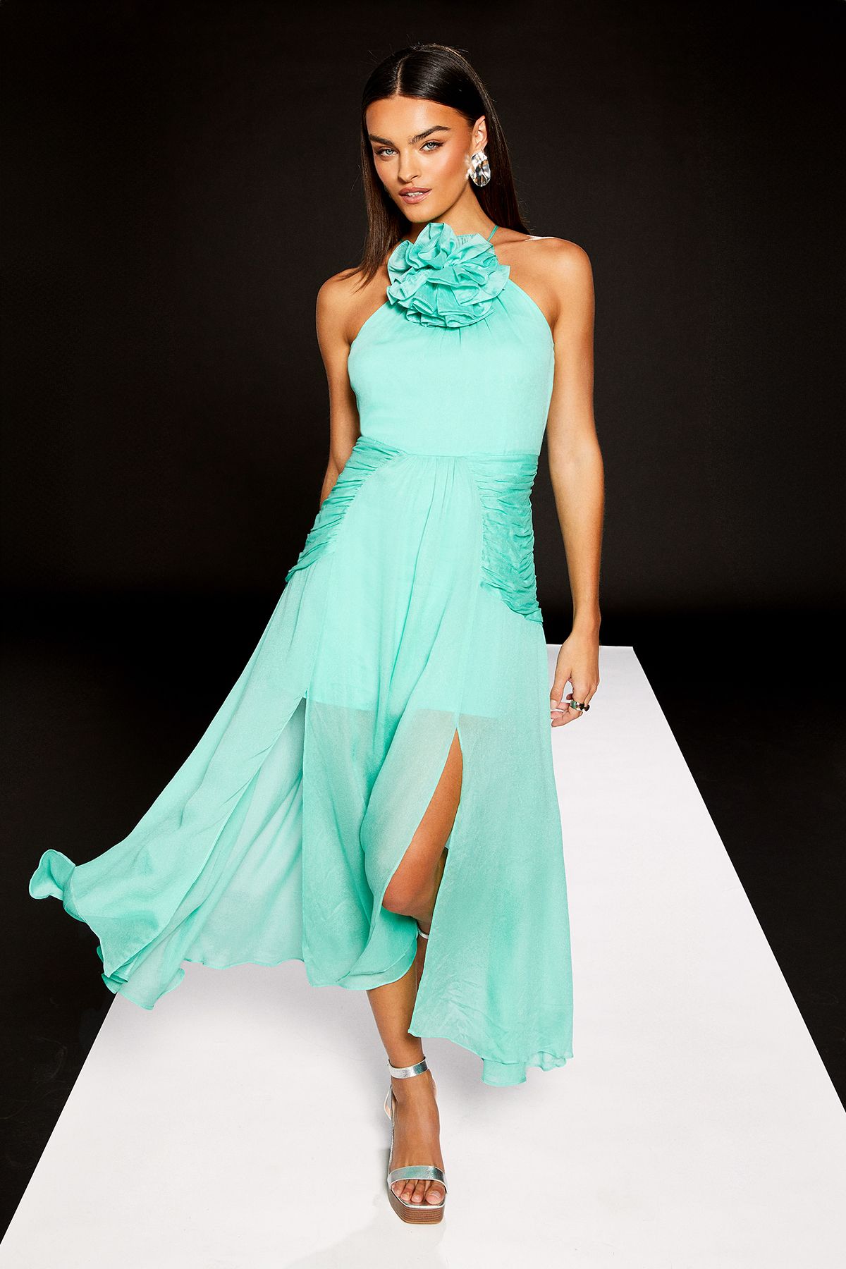 RUNWAY 1.8.1.8 Runway 1.8.1.8 Corsage Detail Halter Neck Maxi Dress Aqua image 1