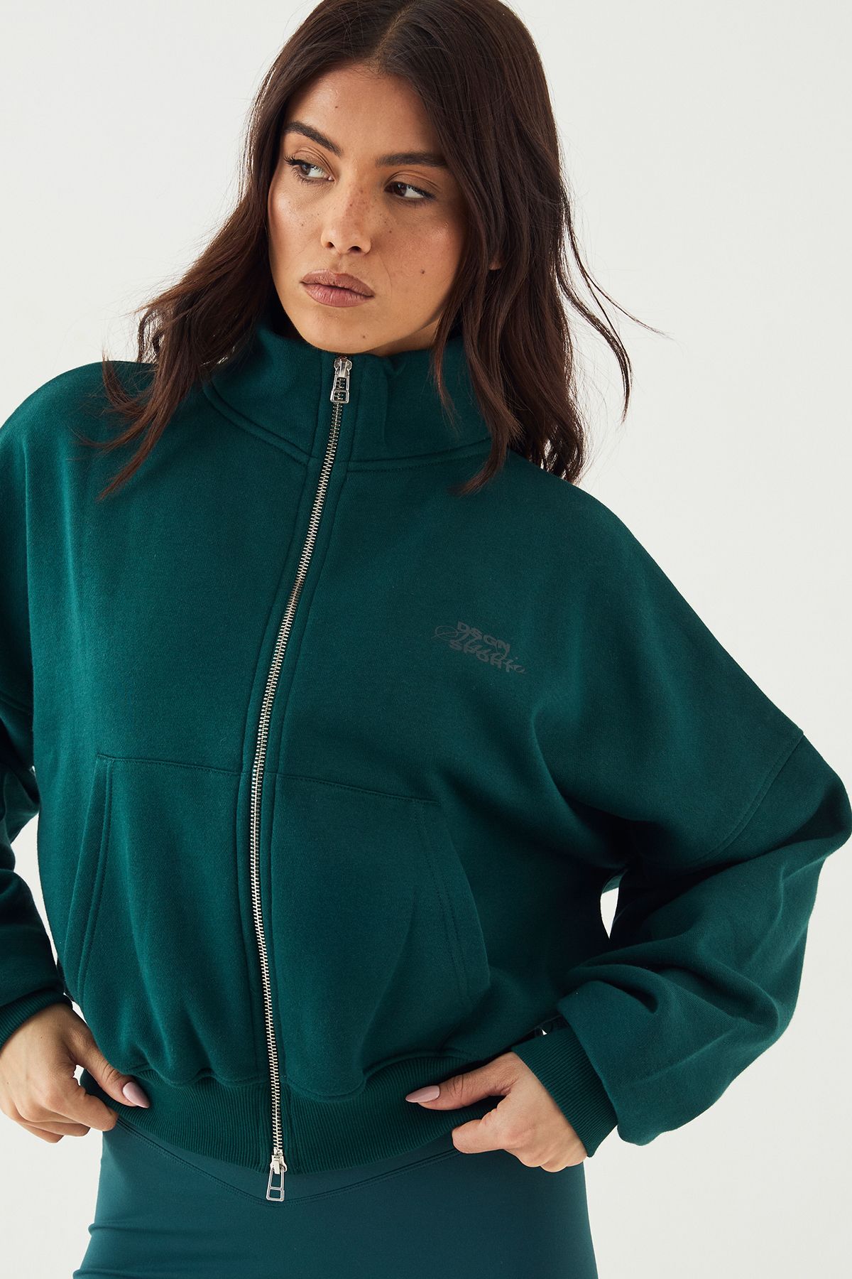 DSGN Studio DSGN Studio Sport Funnel Neck Zip Through Bomber Sweatshirt Pine image 4