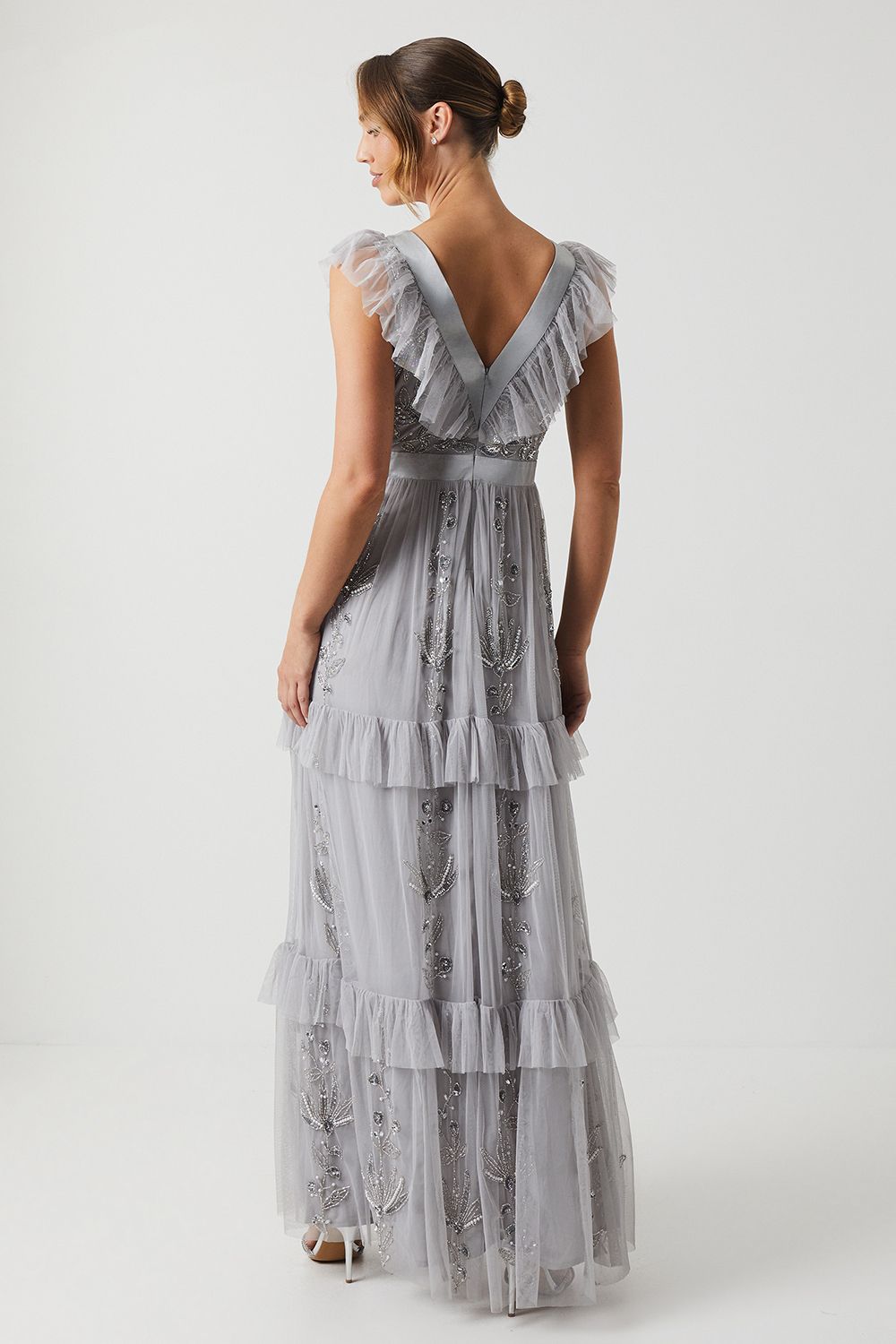 Coast Tiered Mesh Bridesmaid Dress With Embellishment Silver image 3