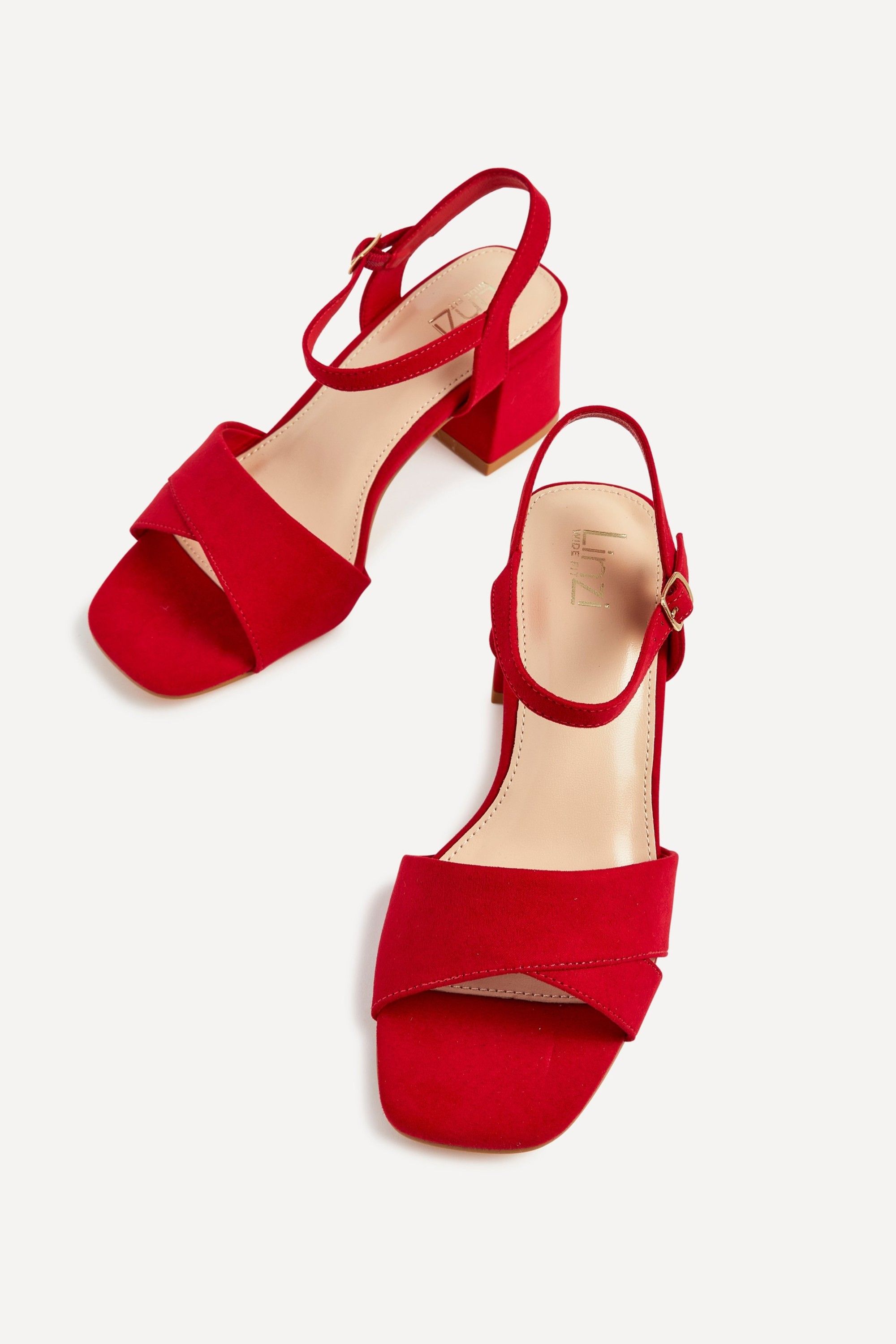 Linzi Vivian Wide Fit Red Faux Suede Block Heeled Sandals image 4