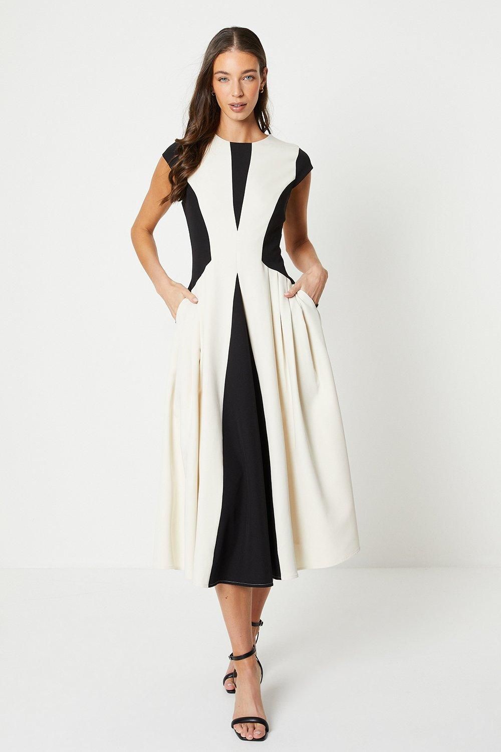 Coast Crepe Colour Block Midi Dress Mono