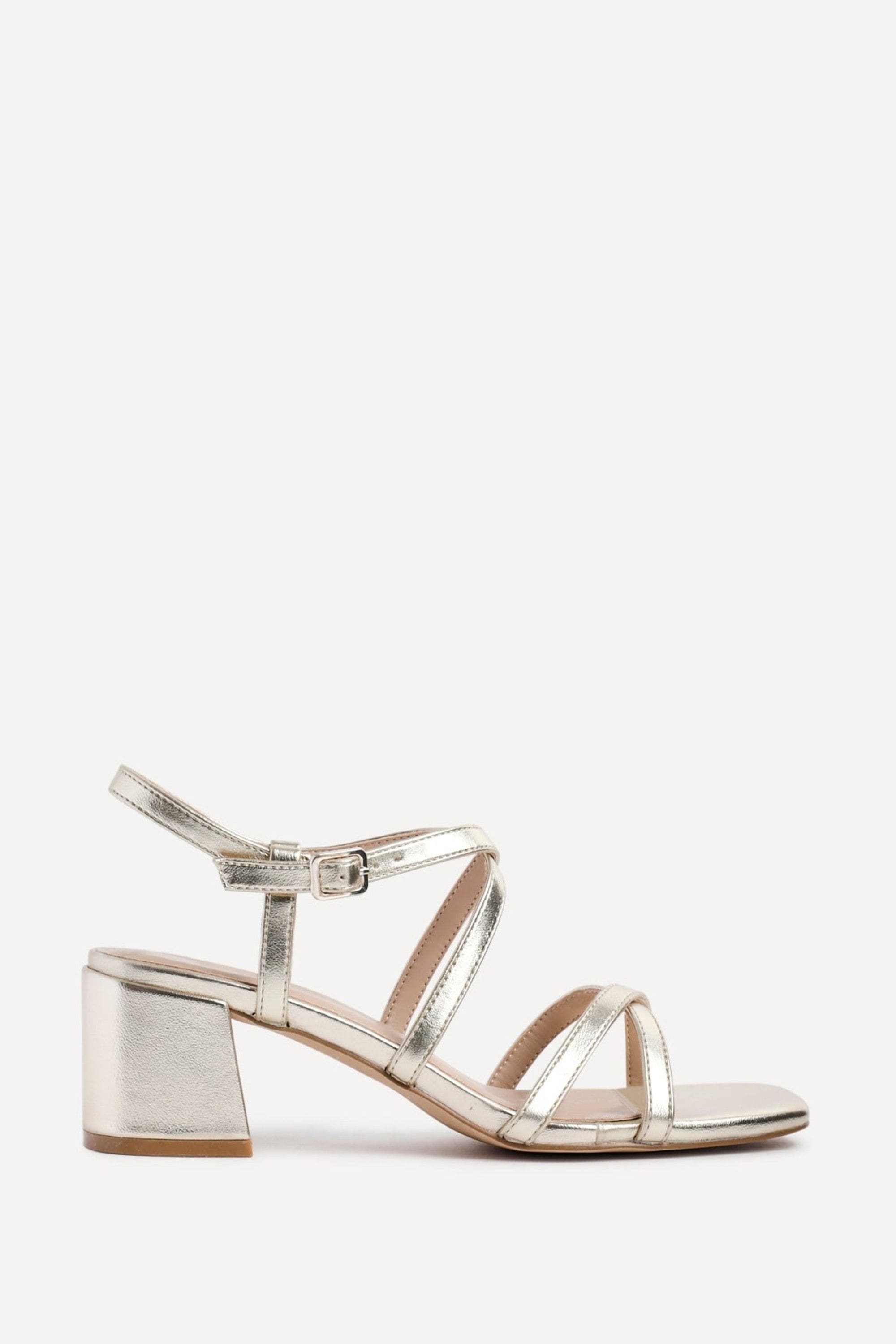 Linzi Jovanna Gold Faux Leather Strappy Low Block Heeled Sandals image 1