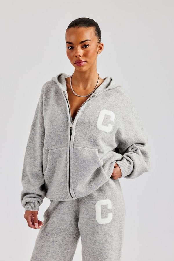 Cernucci Knitted Zip Through Hoodie - Light Grey