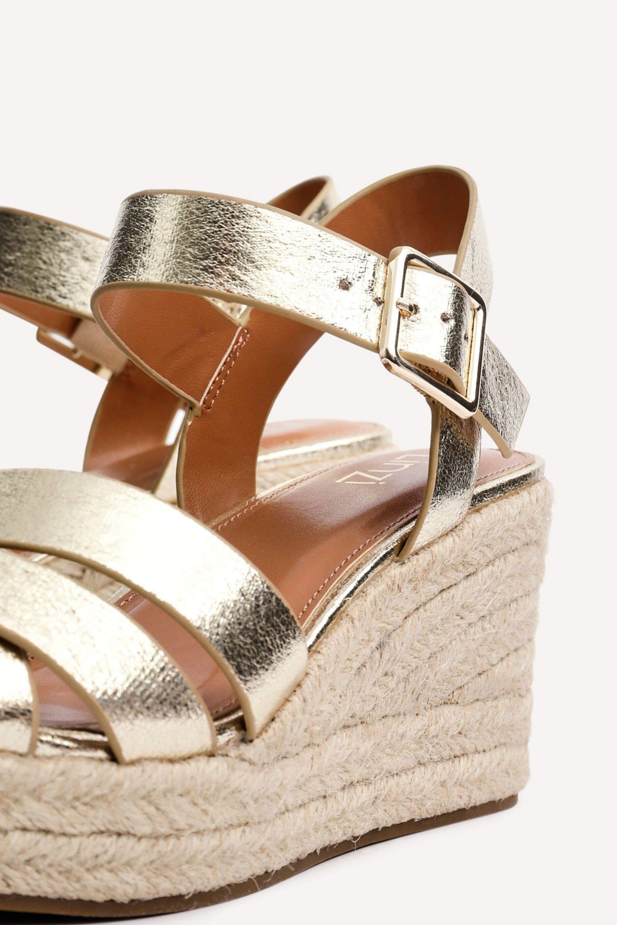 Linzi Sheena Gold Faux Leather Crossover Espadrille Platform Wedge image 5