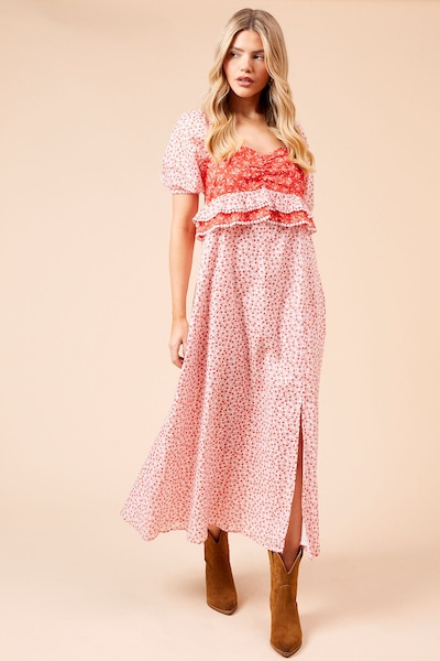 Dorothy Perkins Mix And Match Ruffle Bust Short Sleeve Midi Dress Red