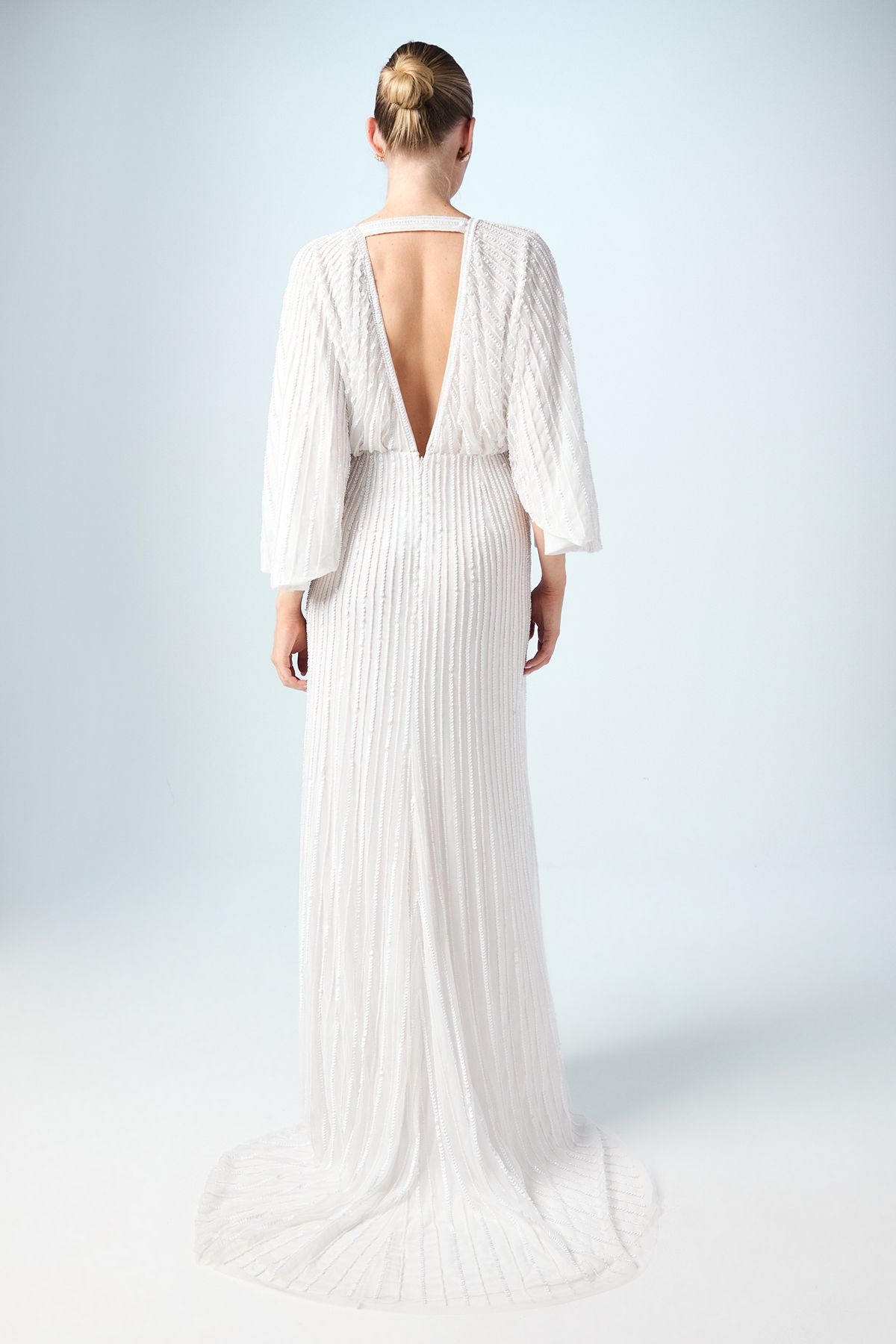 Coast V Neck Sequin Kimono Sleeve Wedding Dress Ivory image 3