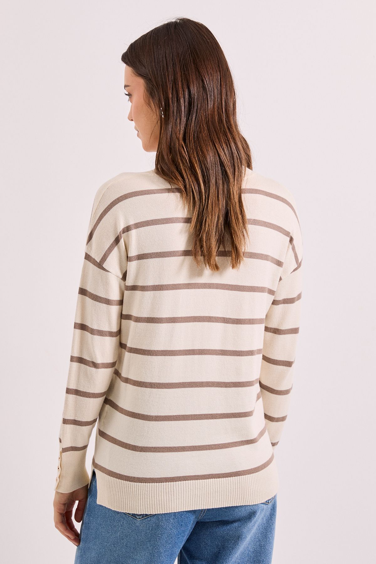 Dorothy Perkins Stripe V Neck Button Cuff Jumper Stripe image 3