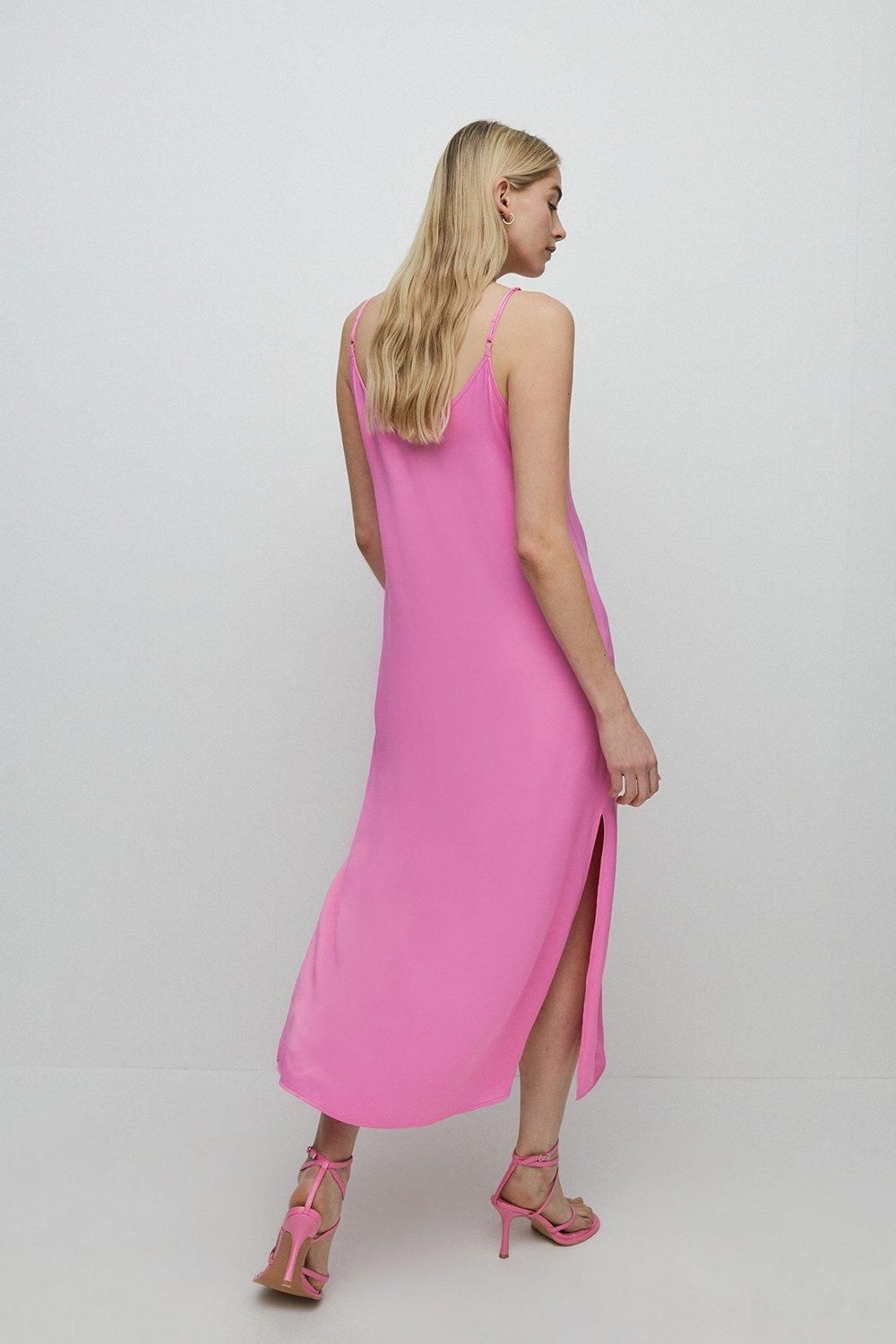 Warehouse Petite Satin Lace Cami Dress Pink image 3