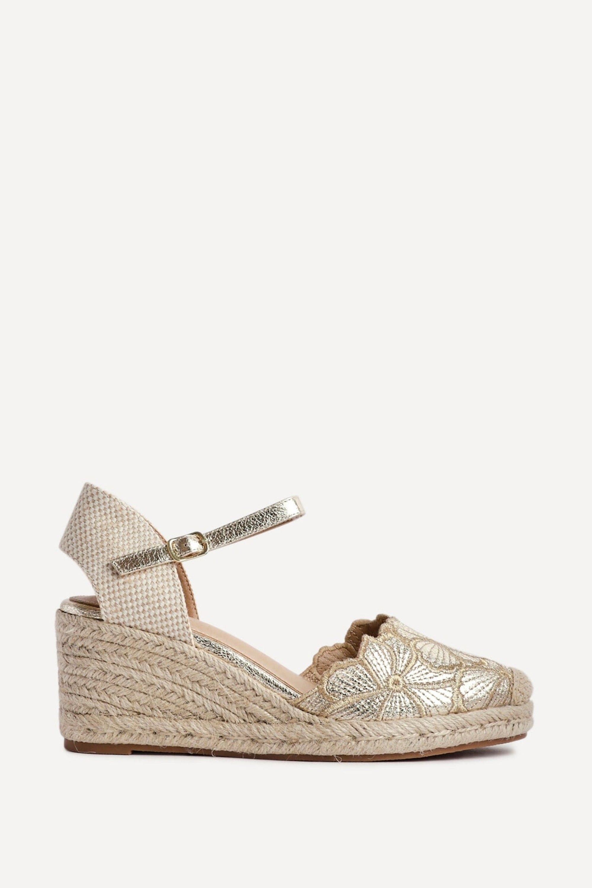 Linzi Florentina Gold Floral Embroidered Wedges