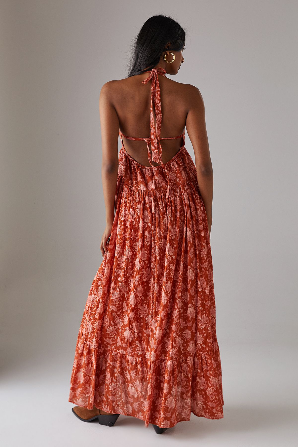 Warehouse Cheesecloth High Low Button Front Strappy Midi Sundress Floral image 3