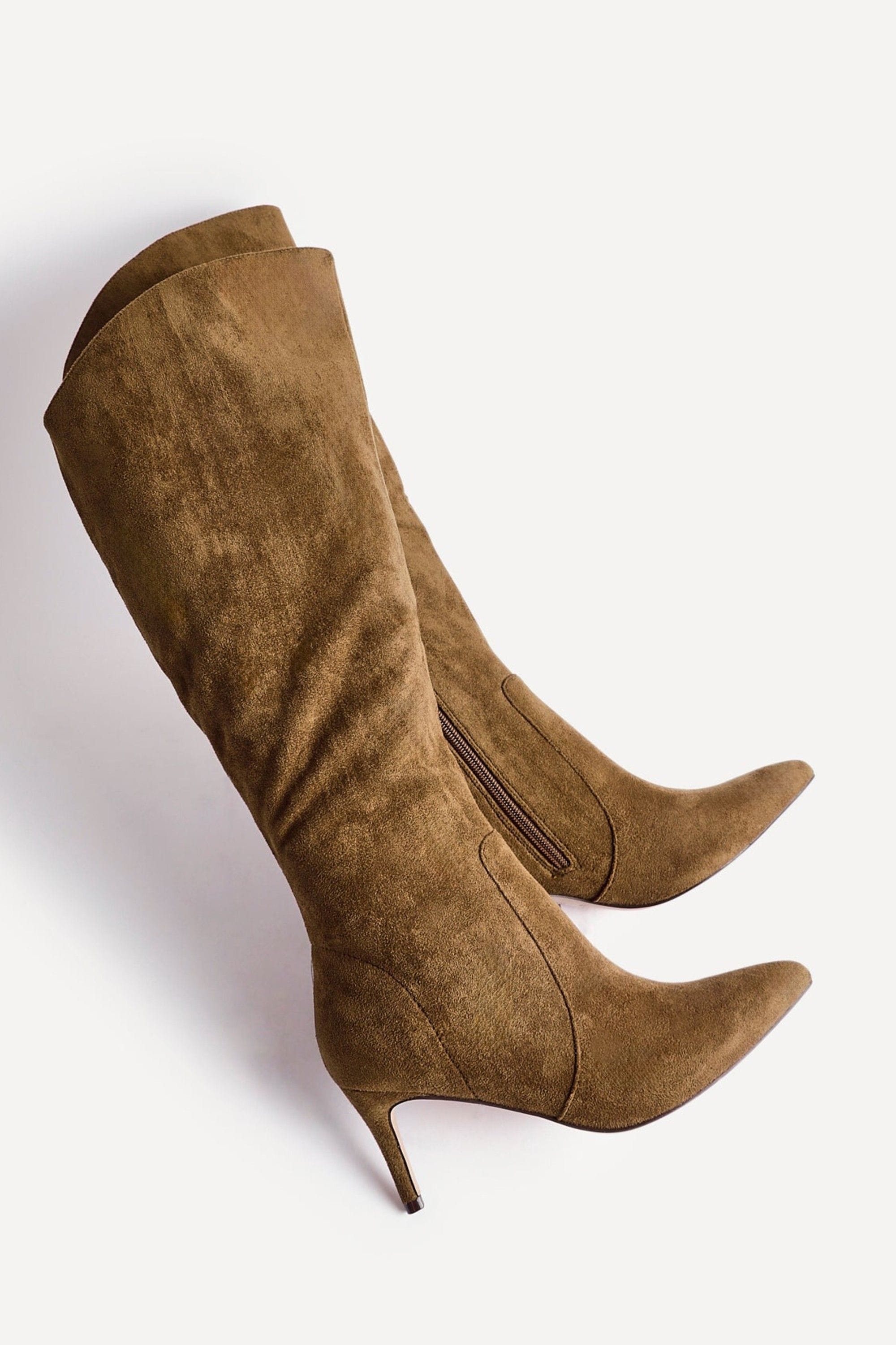 Linzi Ambition Sand Faux Suede Assymetric High Leg Stiletto Boot image 5
