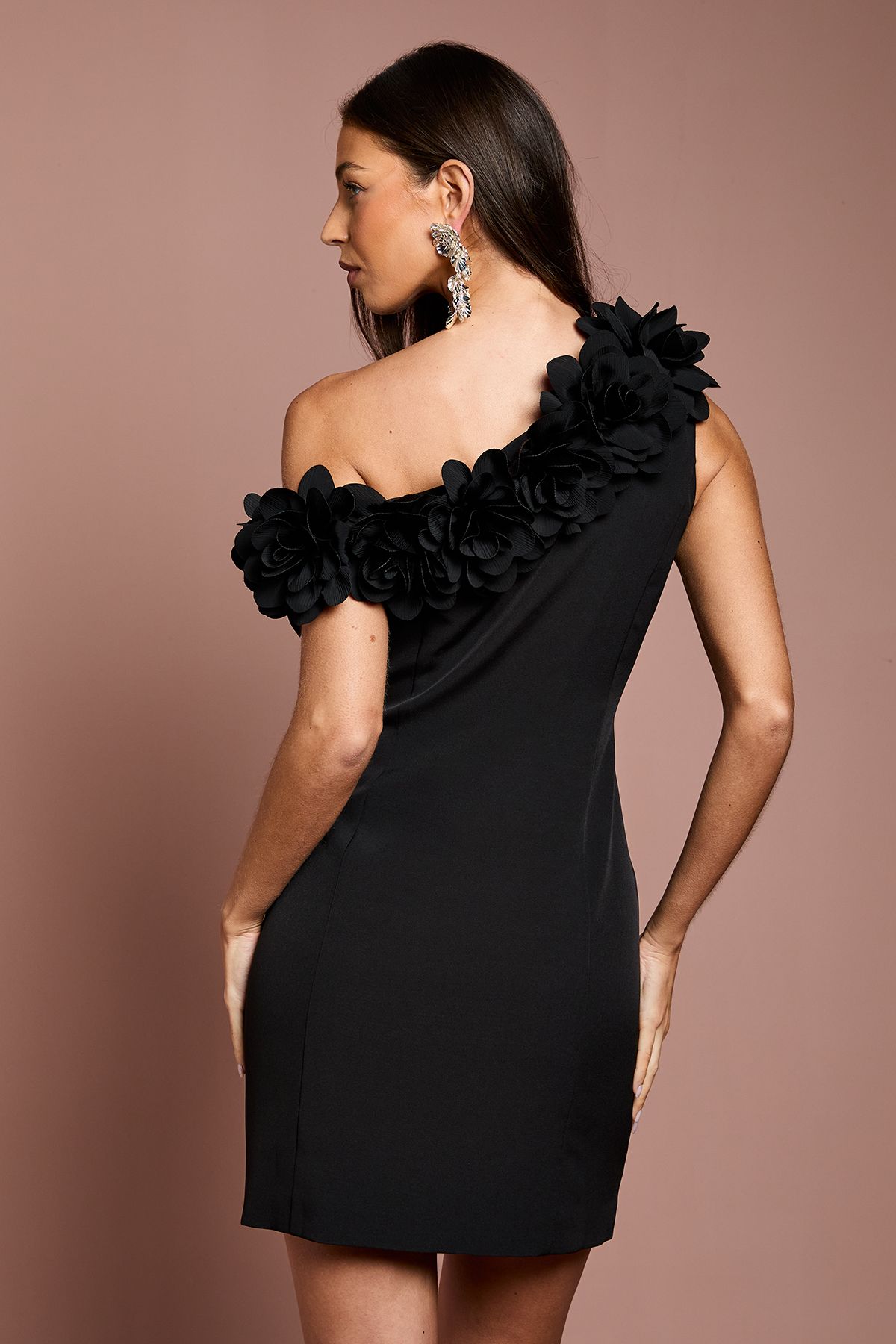 Coast 3D Floral One Shoulder Mini Dress Black image 3