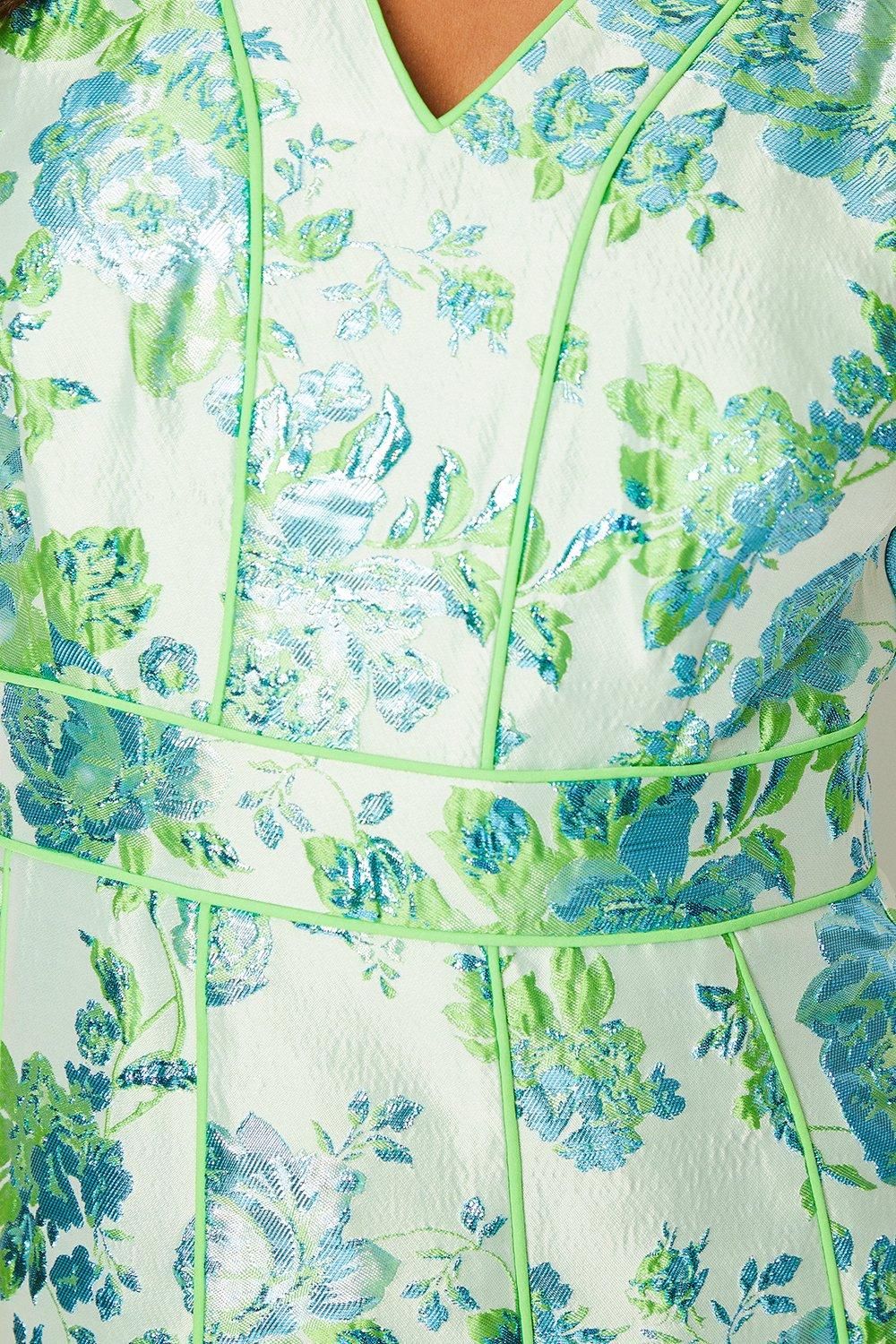 Coast Piped Jacquard V Neck Midi Dress Green image 5