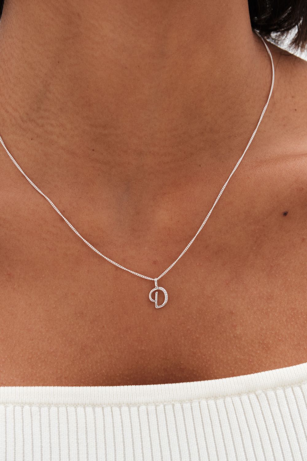 Simply Silver Sterling Silver 925 Polished and Cubic Zirconia Initial Pendant - D image 3