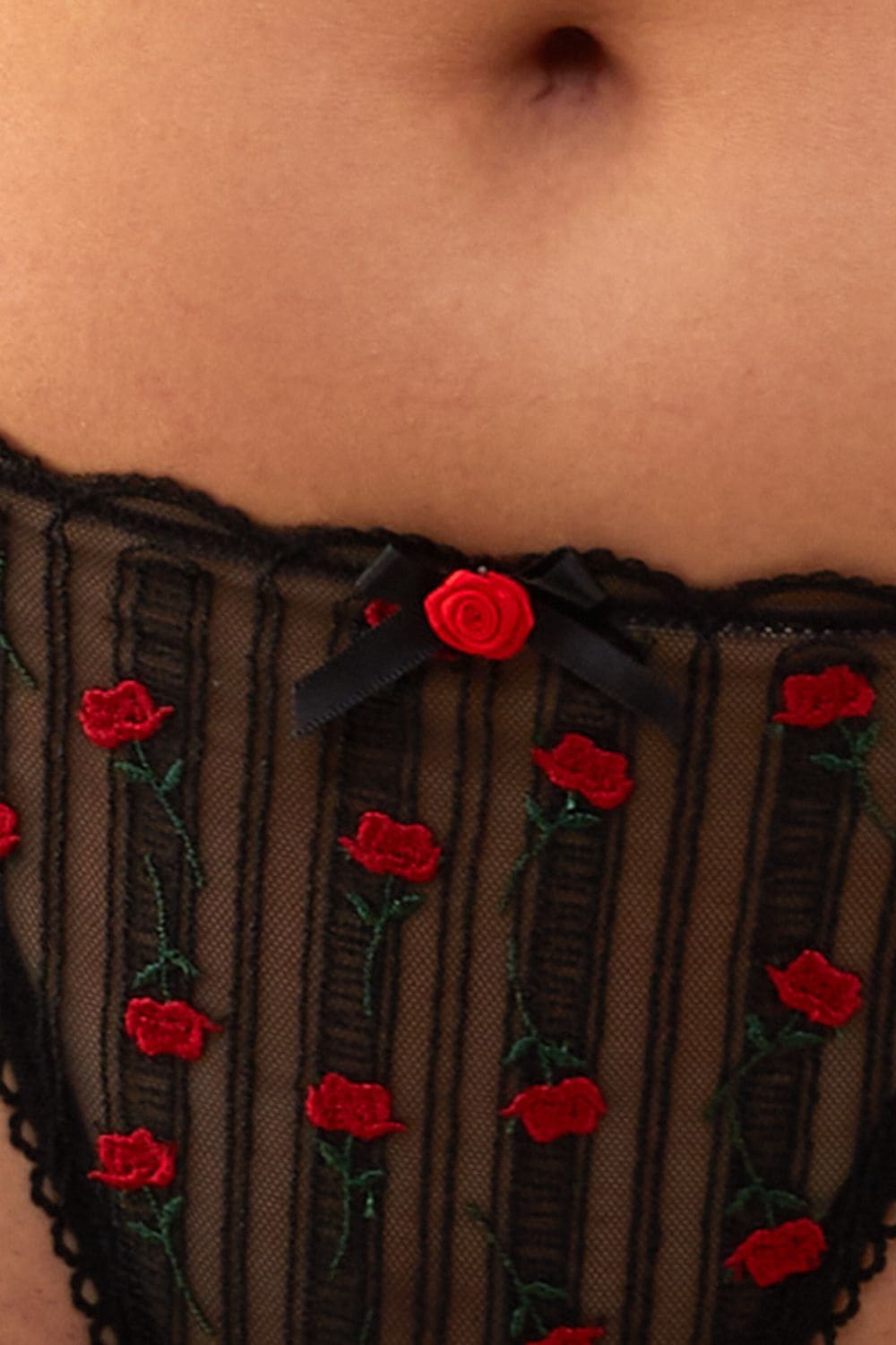 Playful Promises Elodie Black And Red Rosebud Embroidery Brief image 2