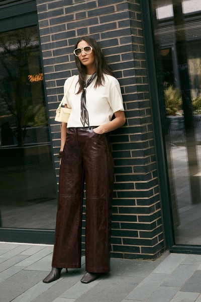 NastyGal Premium Vinyl High Shine Faux Leather Slouch Pant Burgundy