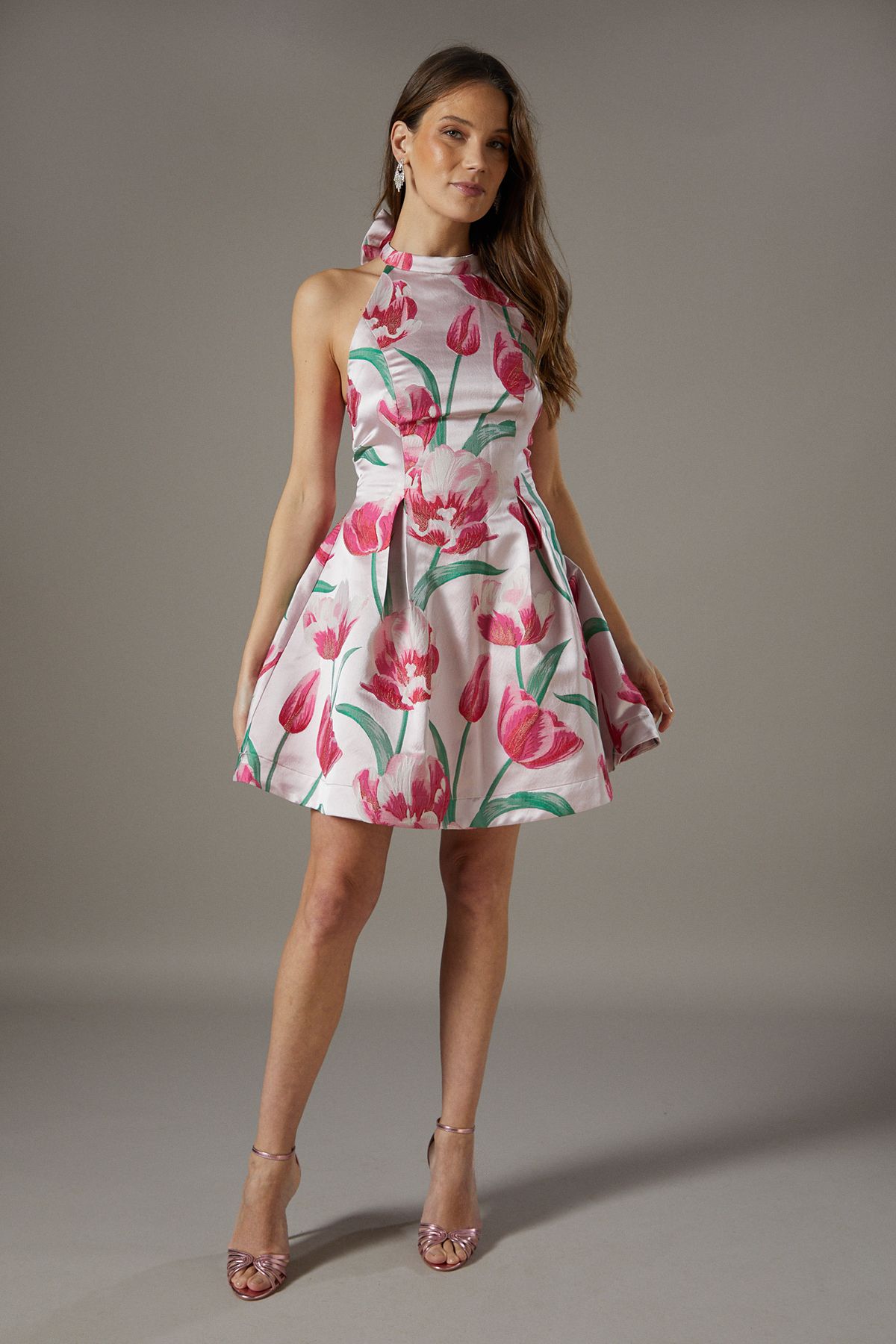 Coast Jacquard Halter Neck Mini Dress Blush image 1