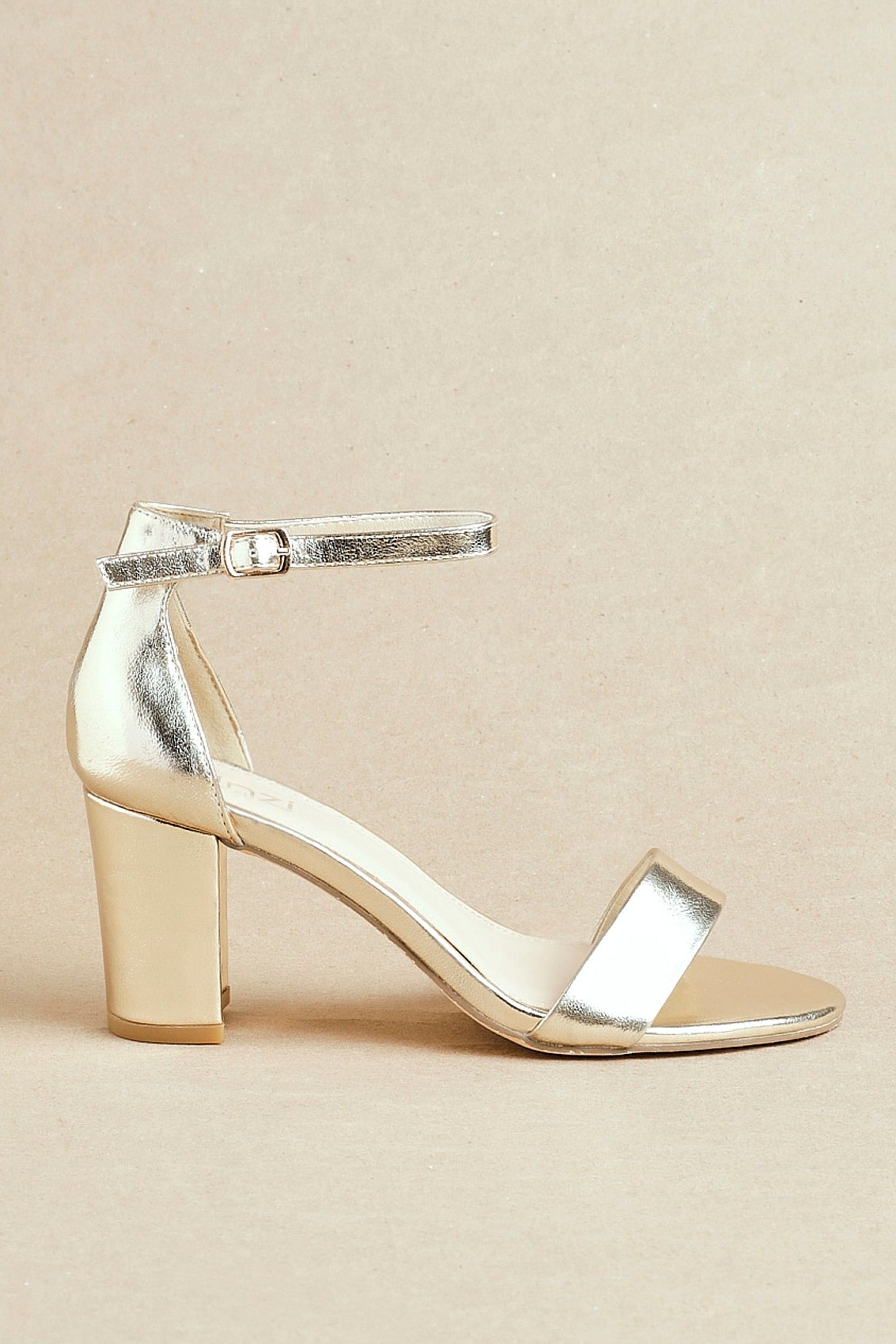 Linzi Legacy Wide Fit Gold Faux Leather Closed Black Block Heel image 2