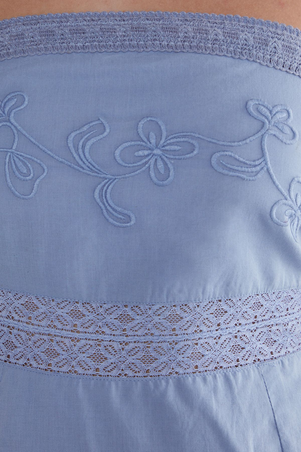 NastyGal Cotton Embroidered Lace Insert Bandeau Tie Back Mini Dress Powder Blue image 5