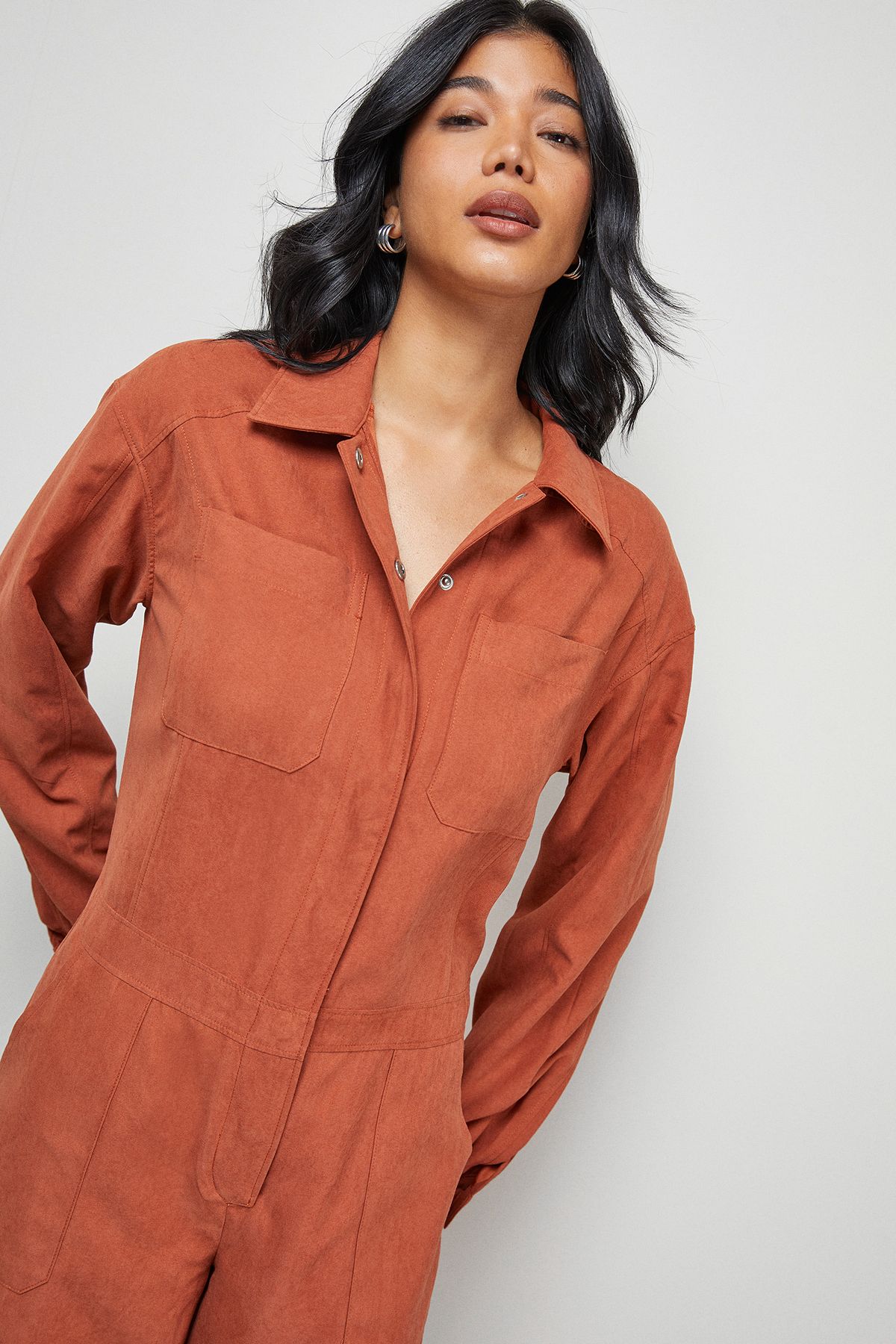 Warehouse Peach Satin Utility Boilersuit Jumpsuit Rust image 2