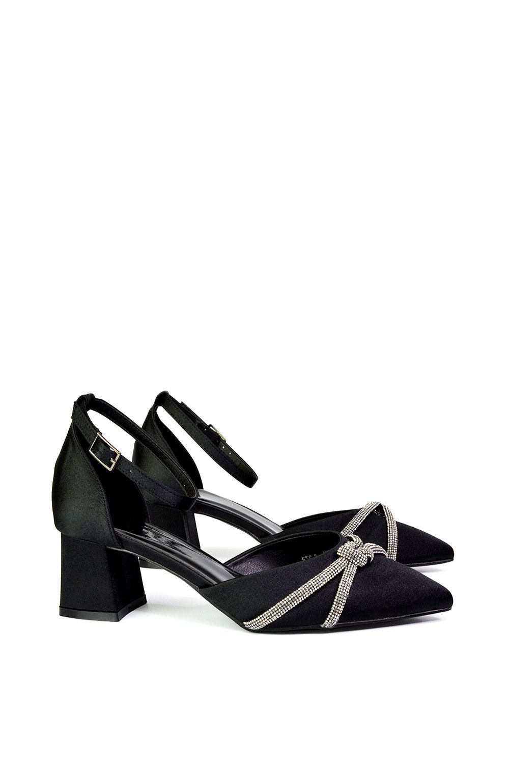 XY London 'Sarah' Ankle Strap Pointed Toe Diamante Mid Block Heels image 2