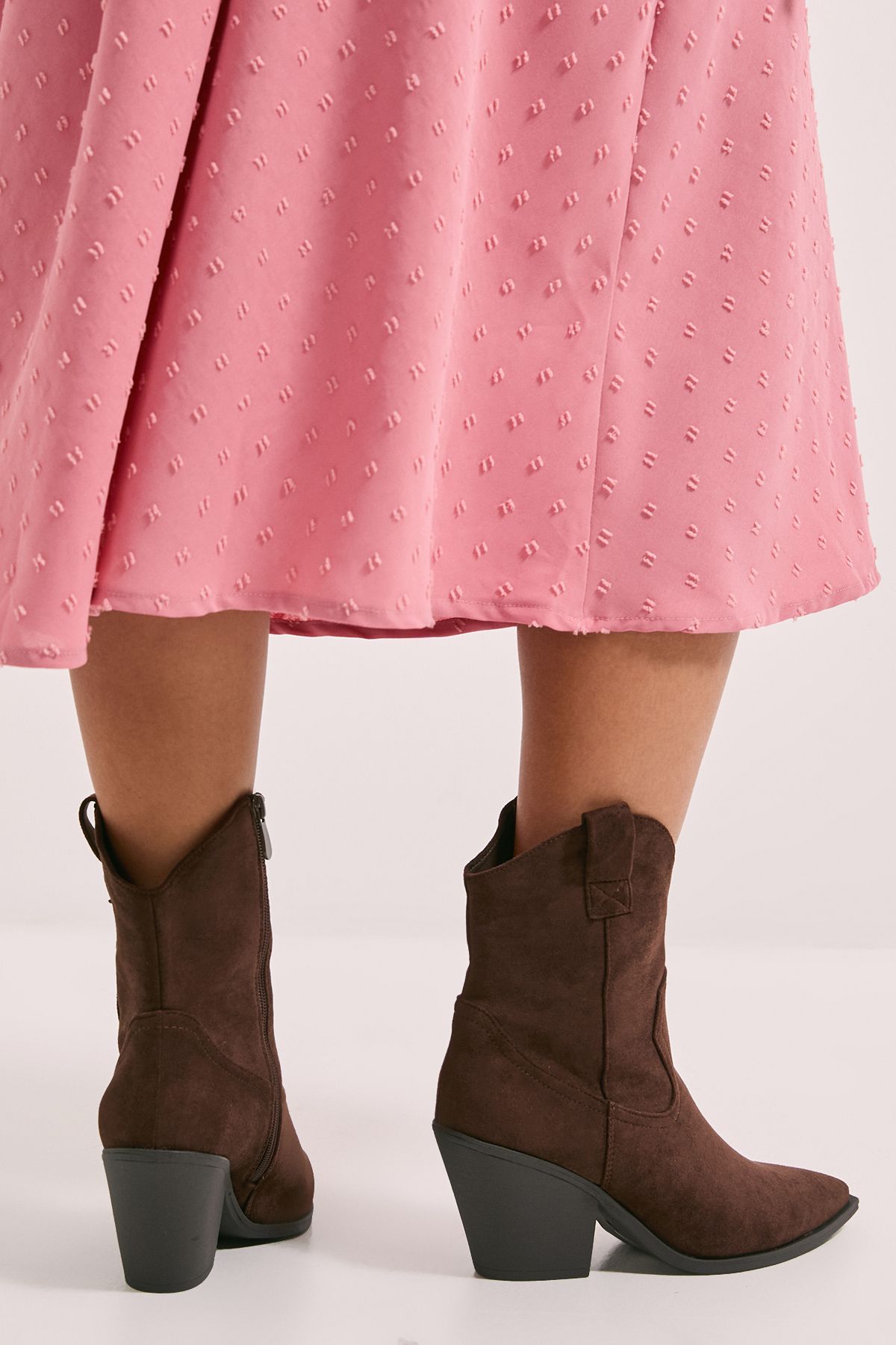 Dorothy Perkins Jenny Faux Suede Detail Western Cowboy Ankle Boots Chocolate image 3