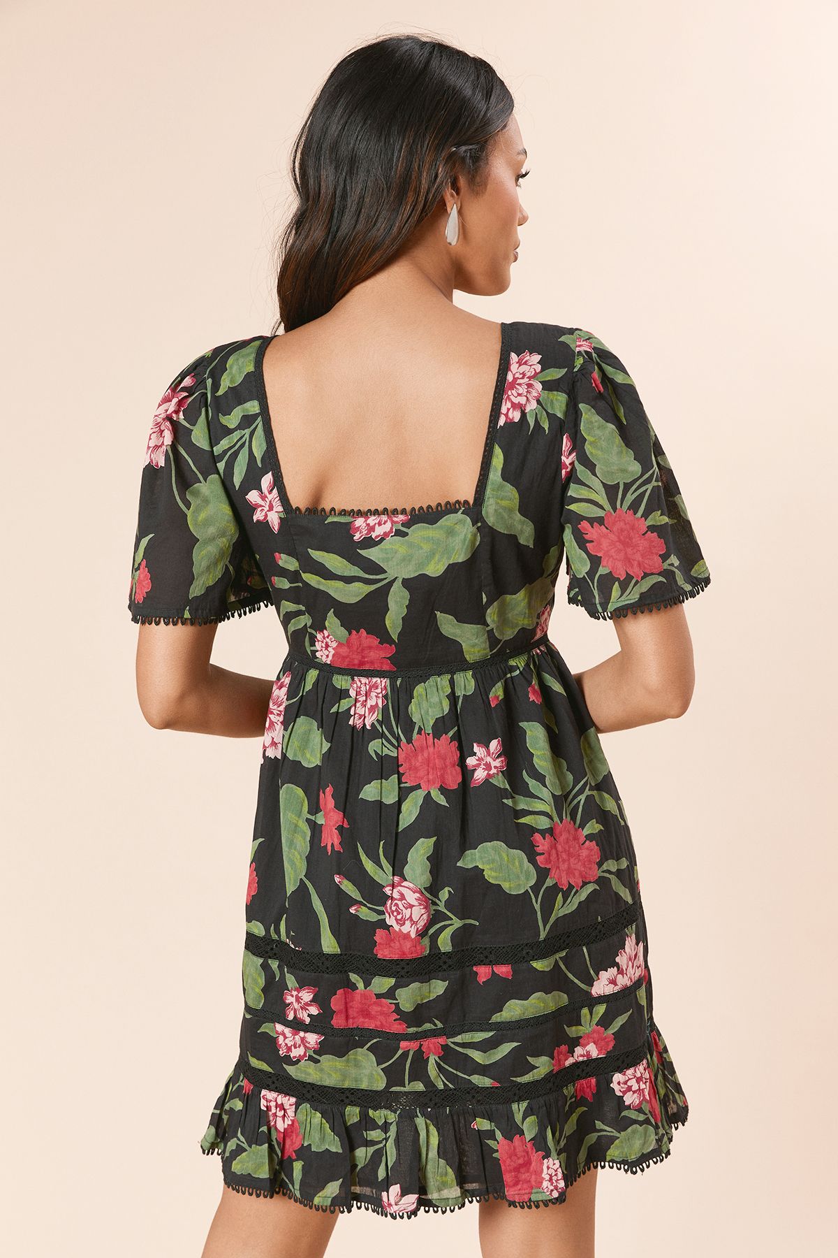 Dorothy Perkins Pink Large Floral Lace Trim Button Front Mini Dress Floral image 4