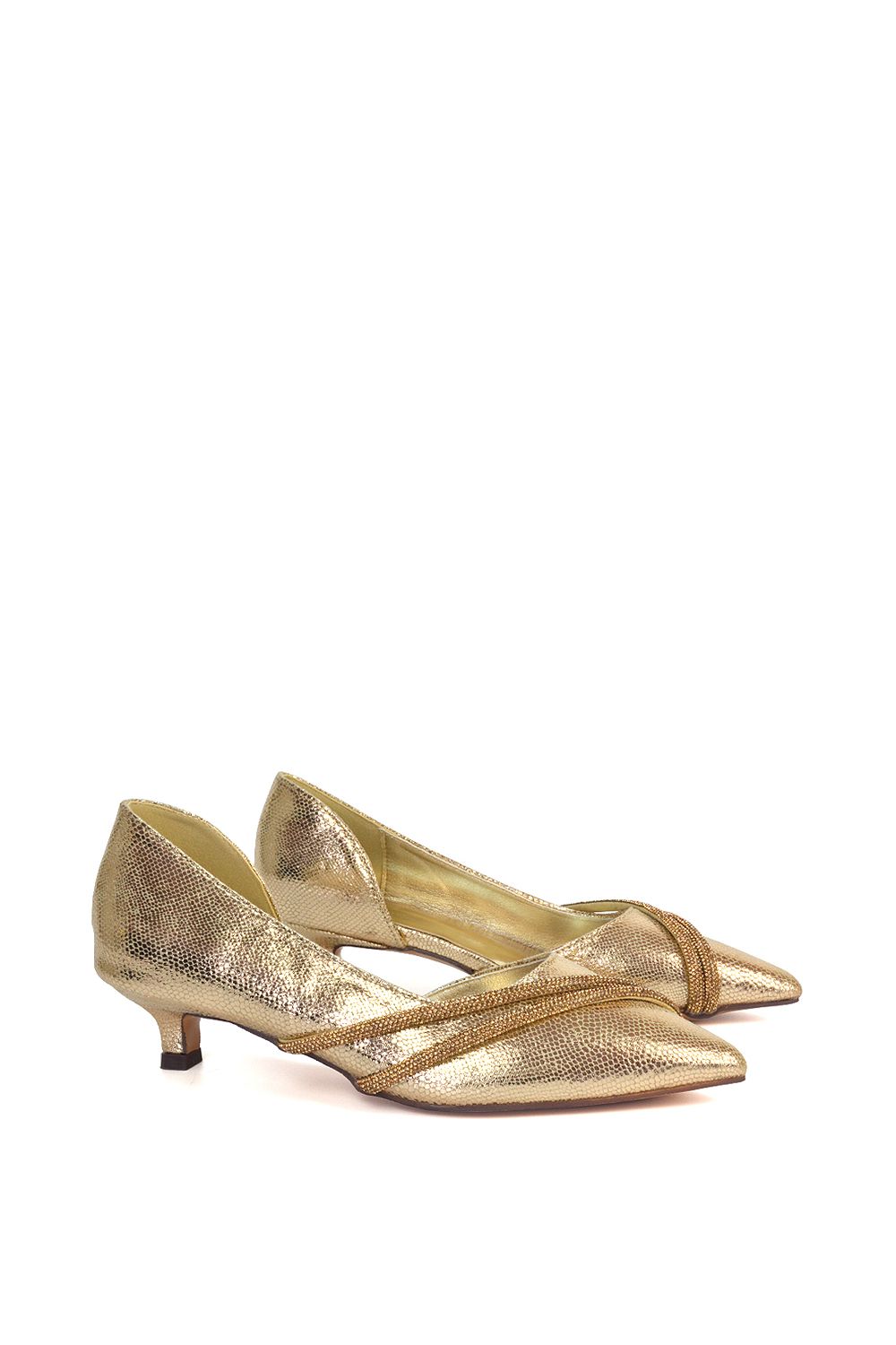 XY London 'Kirsty' Pointed Rhinestone Low Kitten Heel Court Shoes image 4