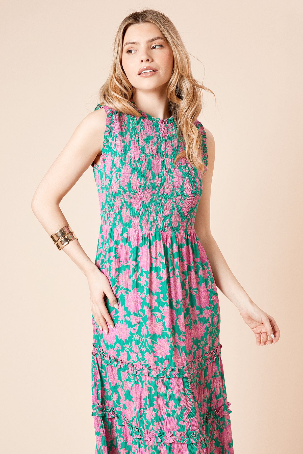 Dorothy Perkins Floral Frill Detail Shirred Bodice Tiered Midi Dress Floral image 2